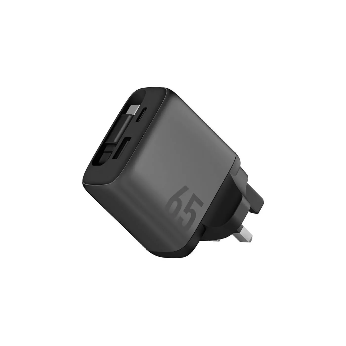 Energea Ampcharge 65W PD GaN Wall Charger with Cable - Gray