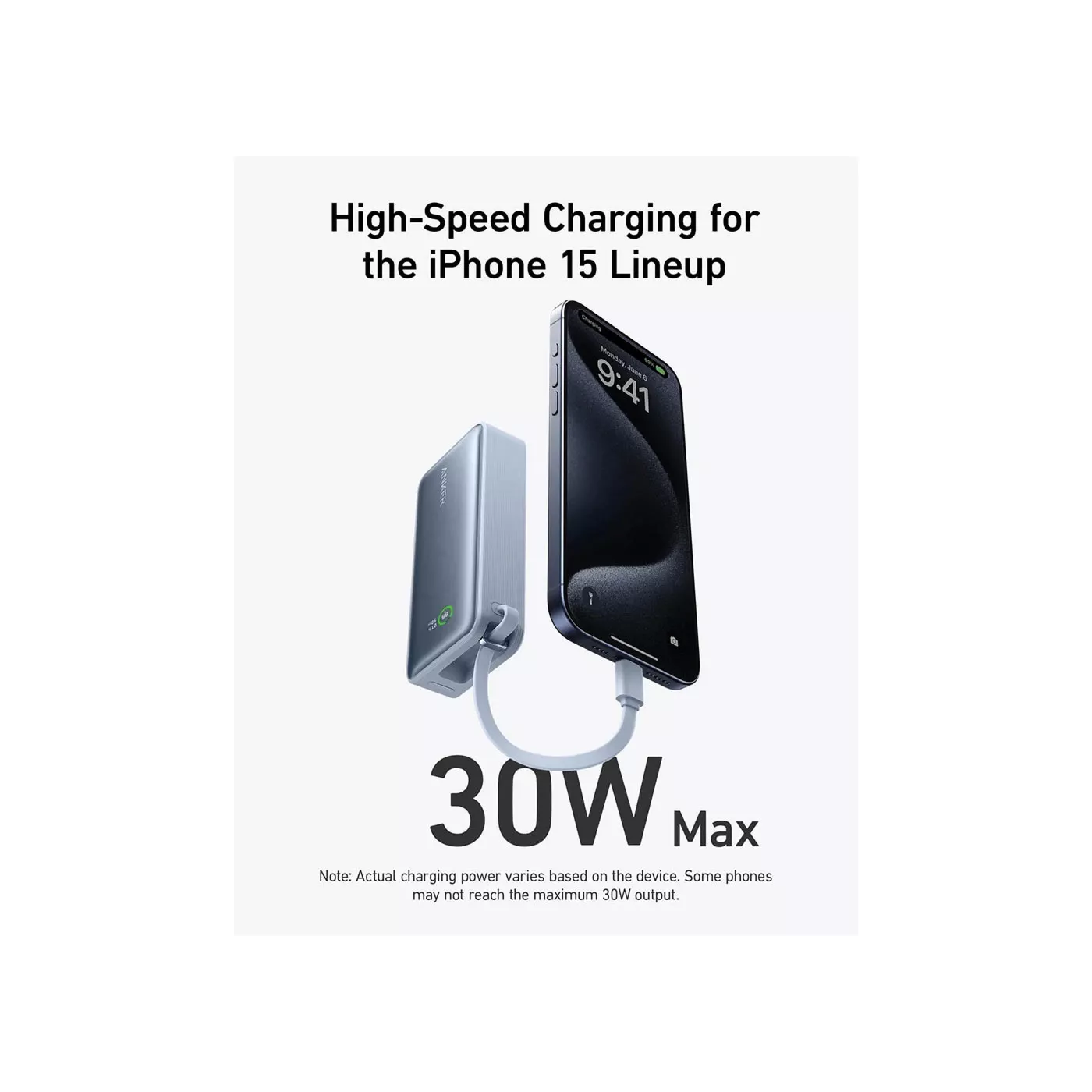 Anker Nano 30W 10K PD Built-in USB-C Cable Power Bank - Blue