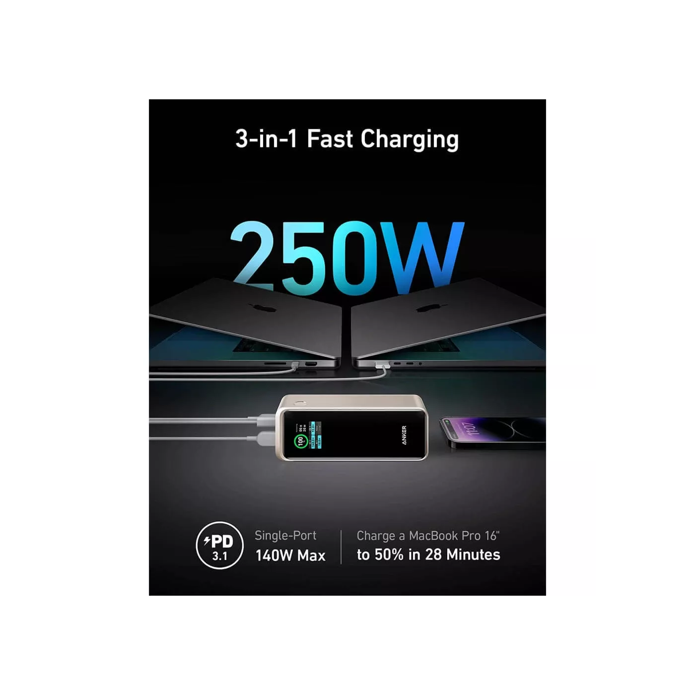 Anker Prime 27,650mAh Power Bank (250W) Series 7 - Black
