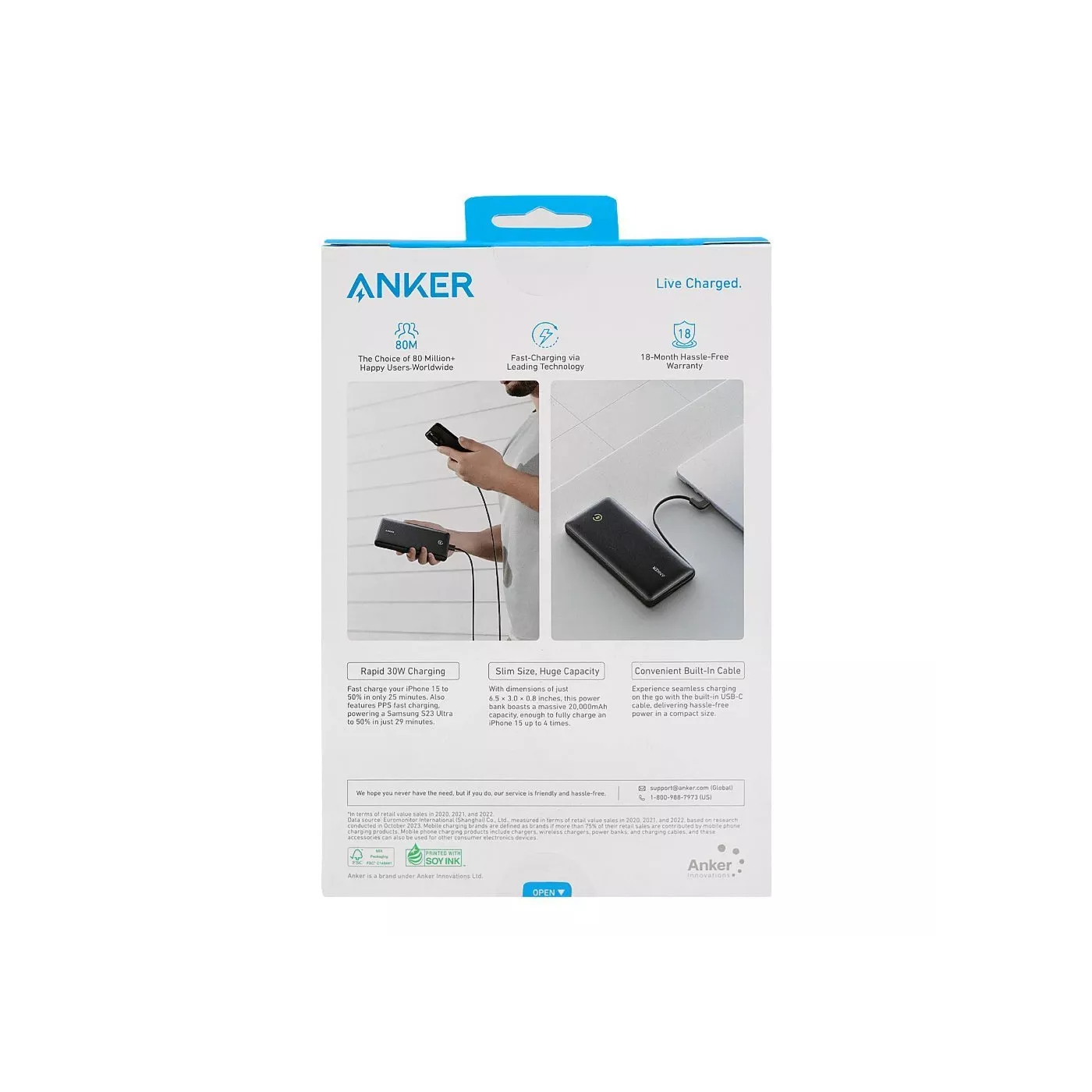 Anker Nano 20K 30W USB-C Cable Power Bank - Black