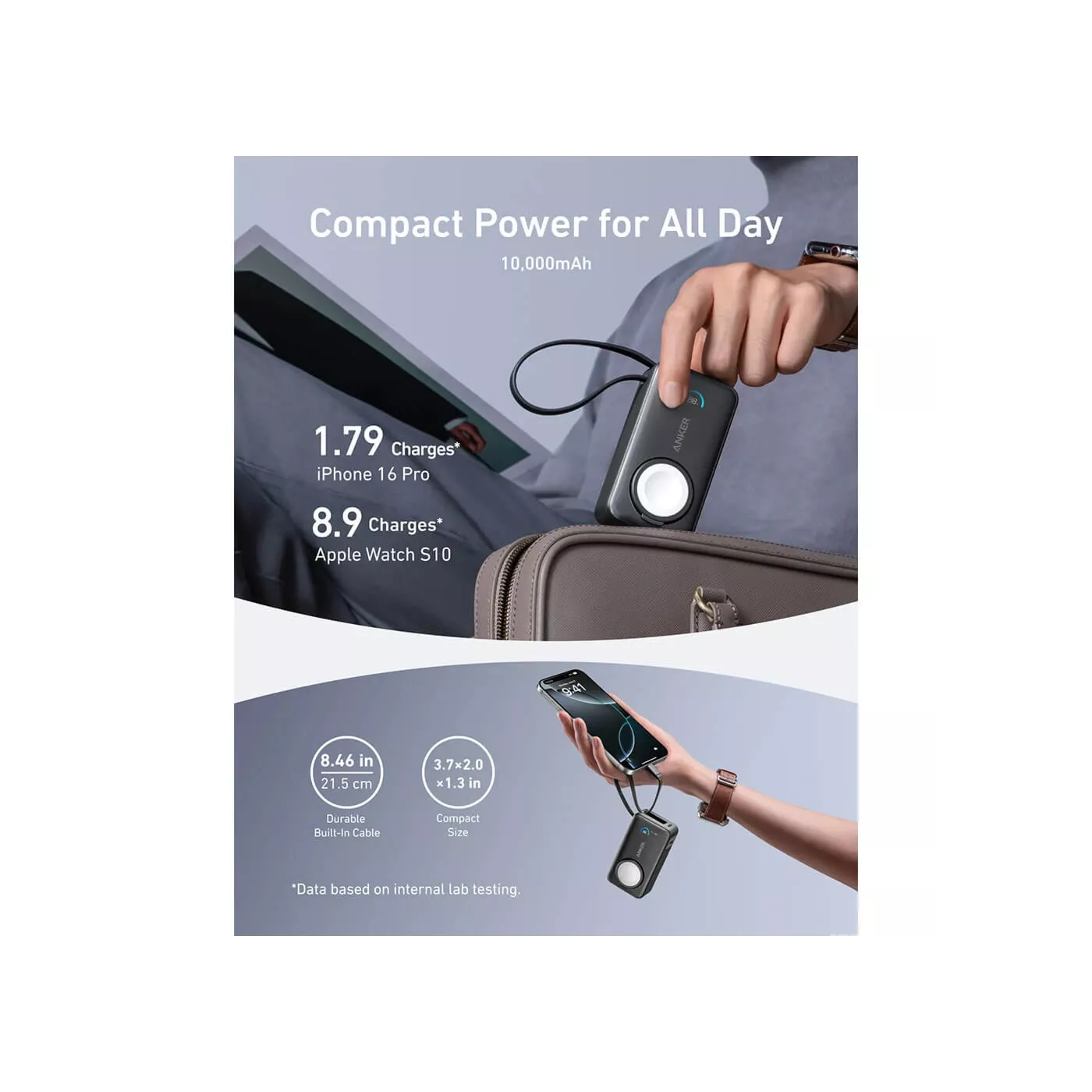 Anker Maggo 35W Built-in USB-C Apple Watch 10K Power Bank - Black