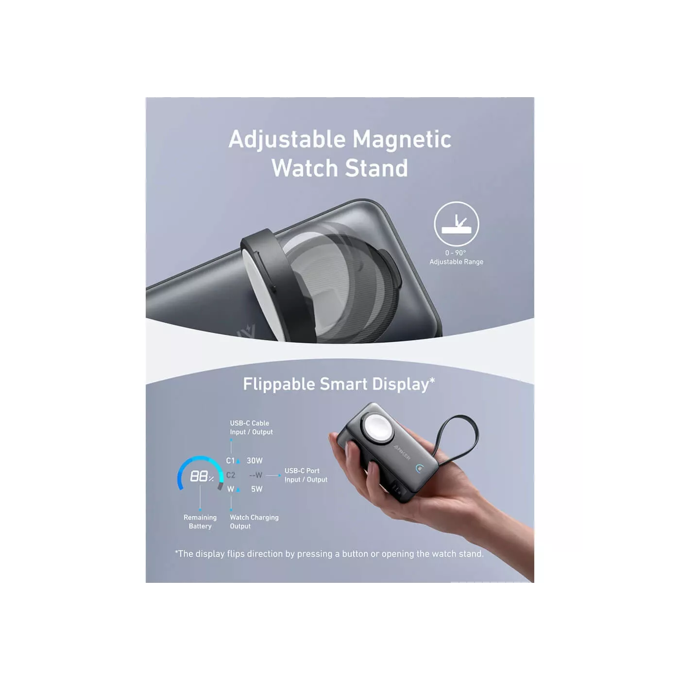 Anker Maggo 35W Built-in USB-C Apple Watch 10K Power Bank - Black