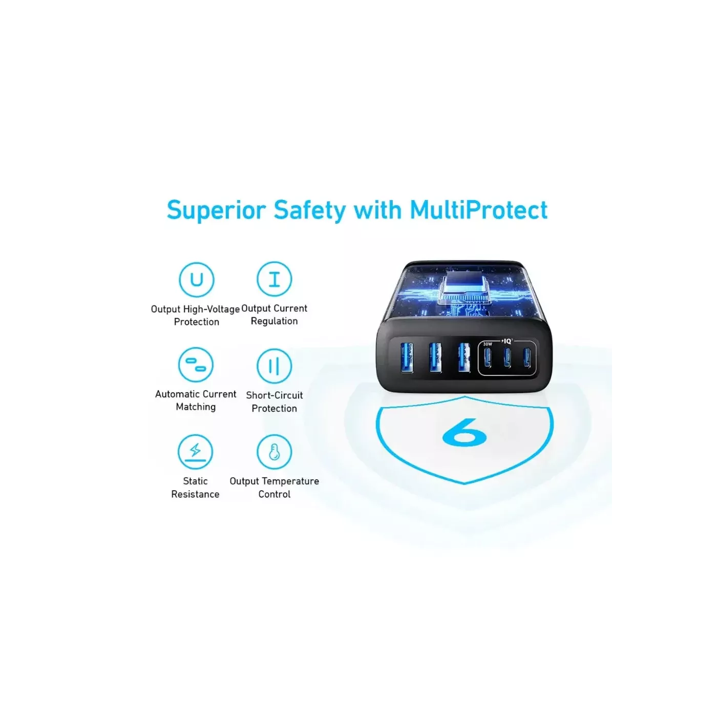 Anker 112W 6 Ports GaN Charger Hub - Black