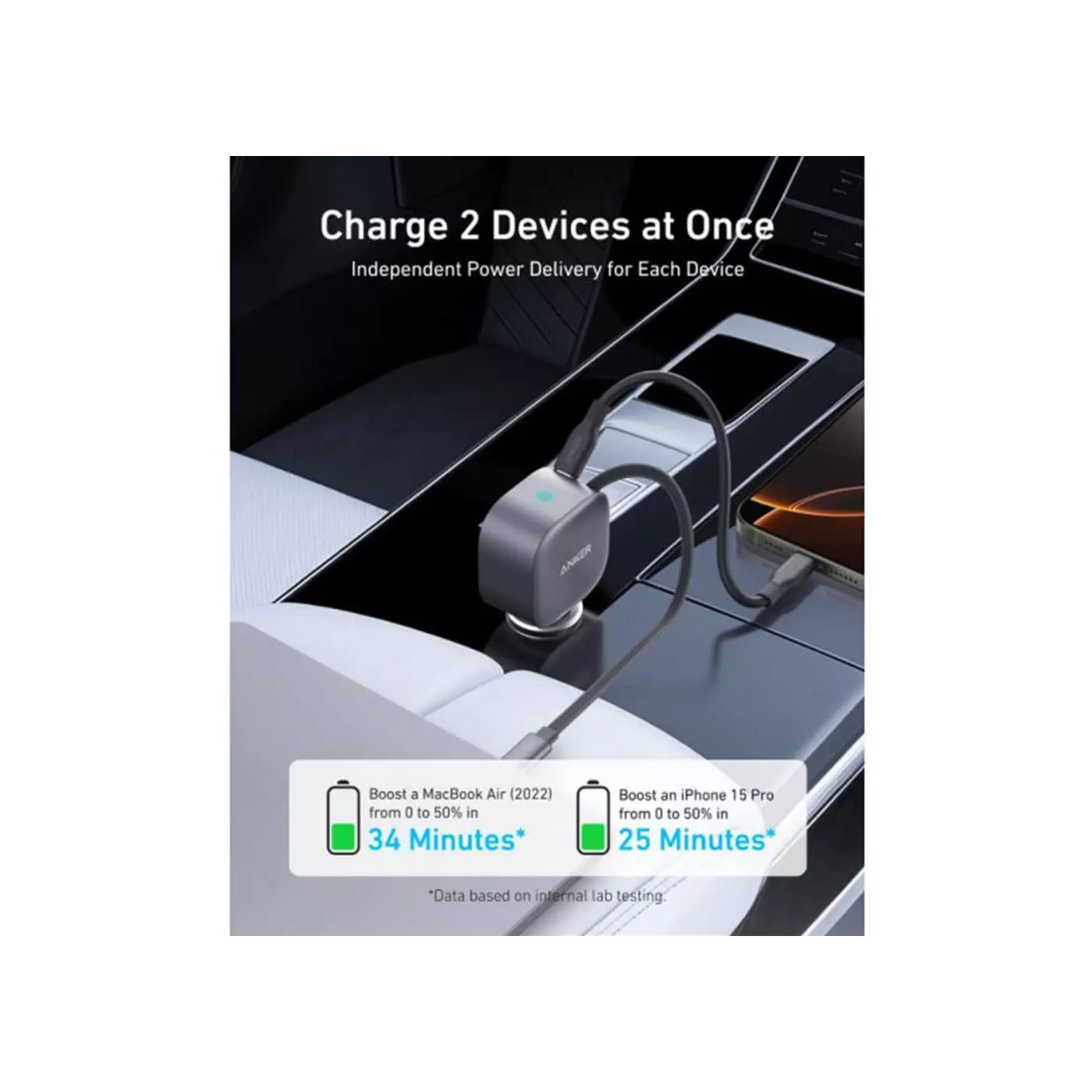 Anker Nano 75W USB-C Built-in Car Charger - Silver