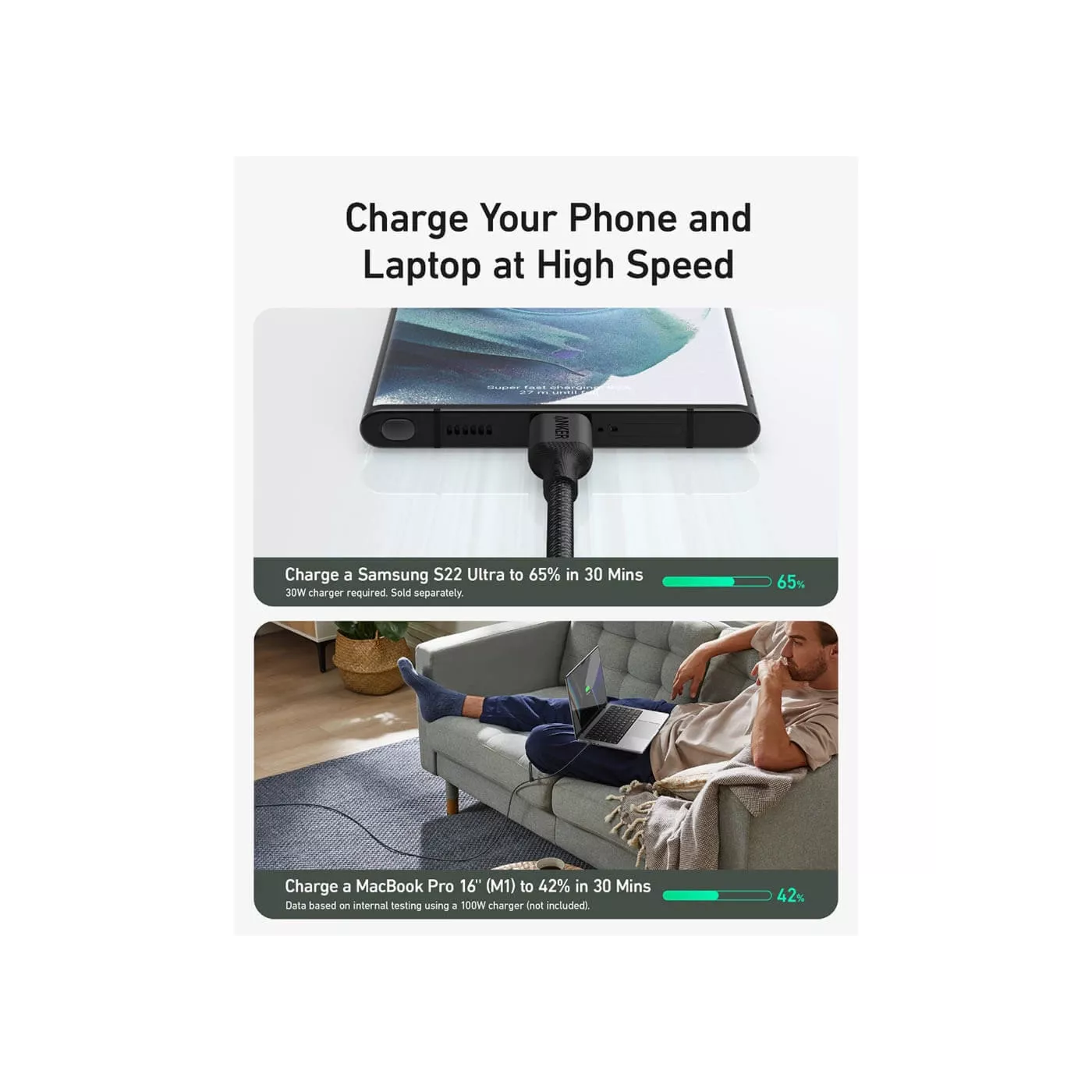 Anker 543 Bio Nylon USB-C to USB-C 100W Cable (1.8m) - Black