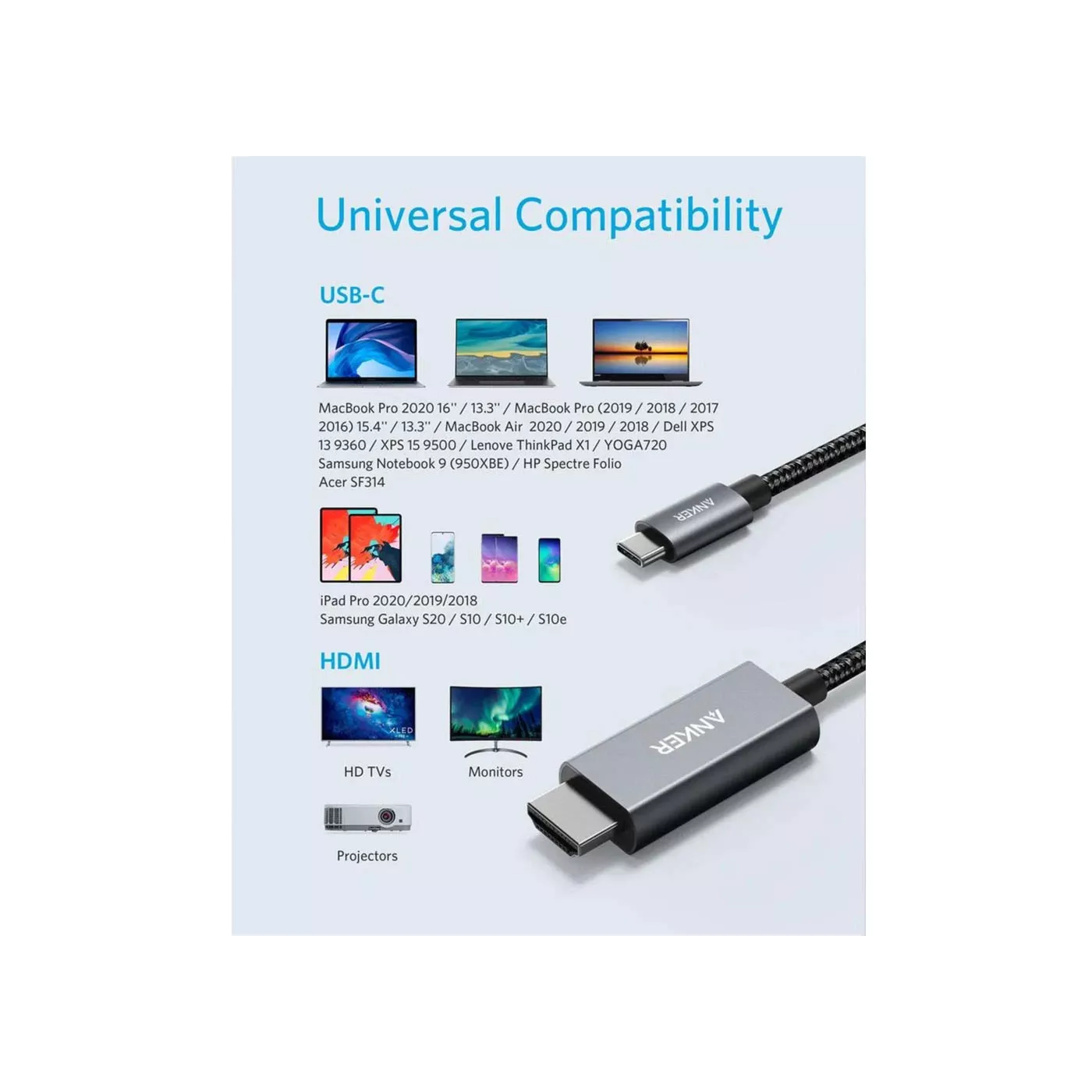 Anker 311 USB-C - HDMI 4k Nylon Cable (1.8m) - Black