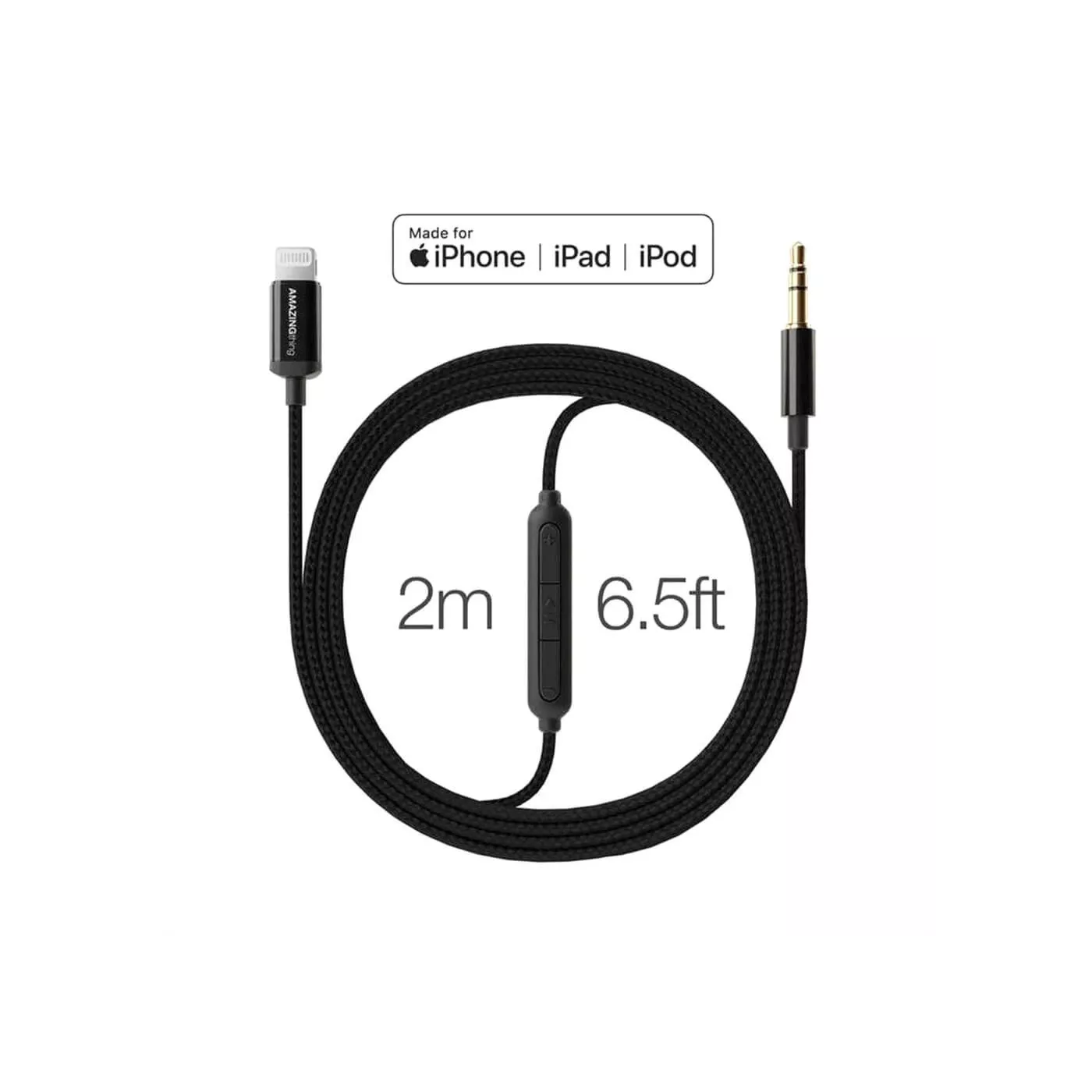 AmazingThing 3.5MM AUX to Lightning Cable (2m) - Black
