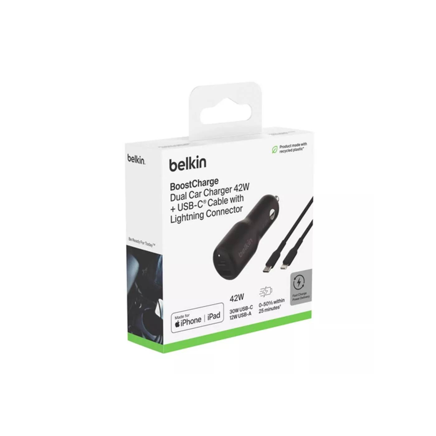 Belkin 42W USB-C USB-A Car Charger - Black