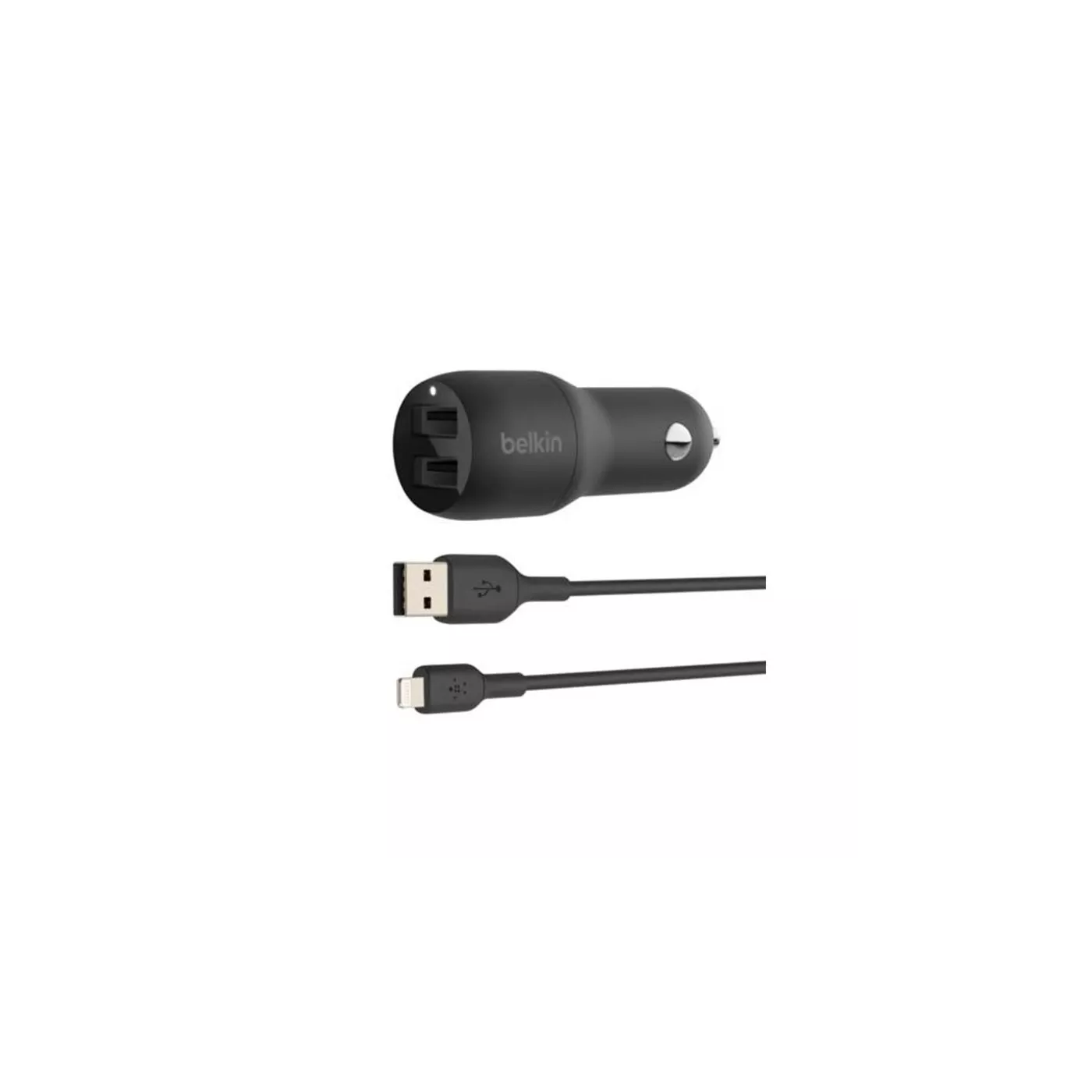 Belkin 24W Dual USB A Port Car Charger+Lightning (1m) Cable - Bl