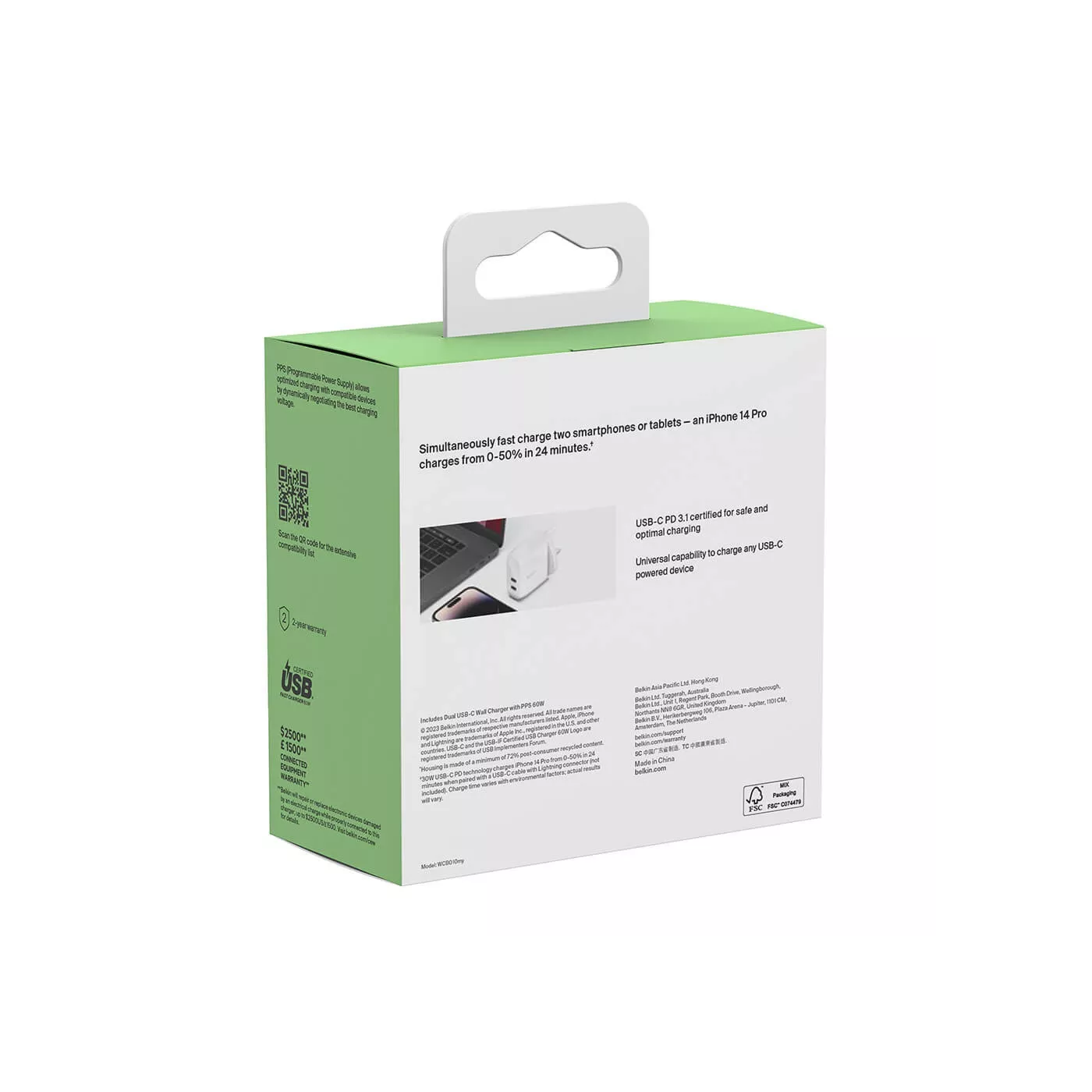 Belkin 60W Dual USB-C Wall Charger - White