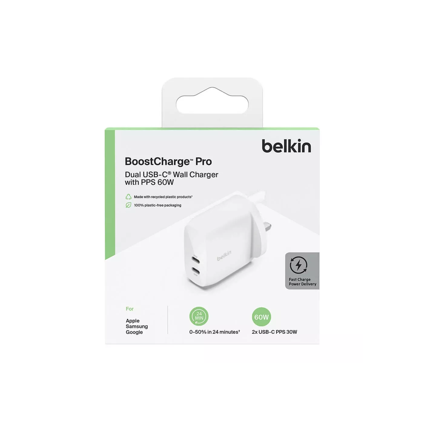 Belkin 60W Dual USB-C Wall Charger - White