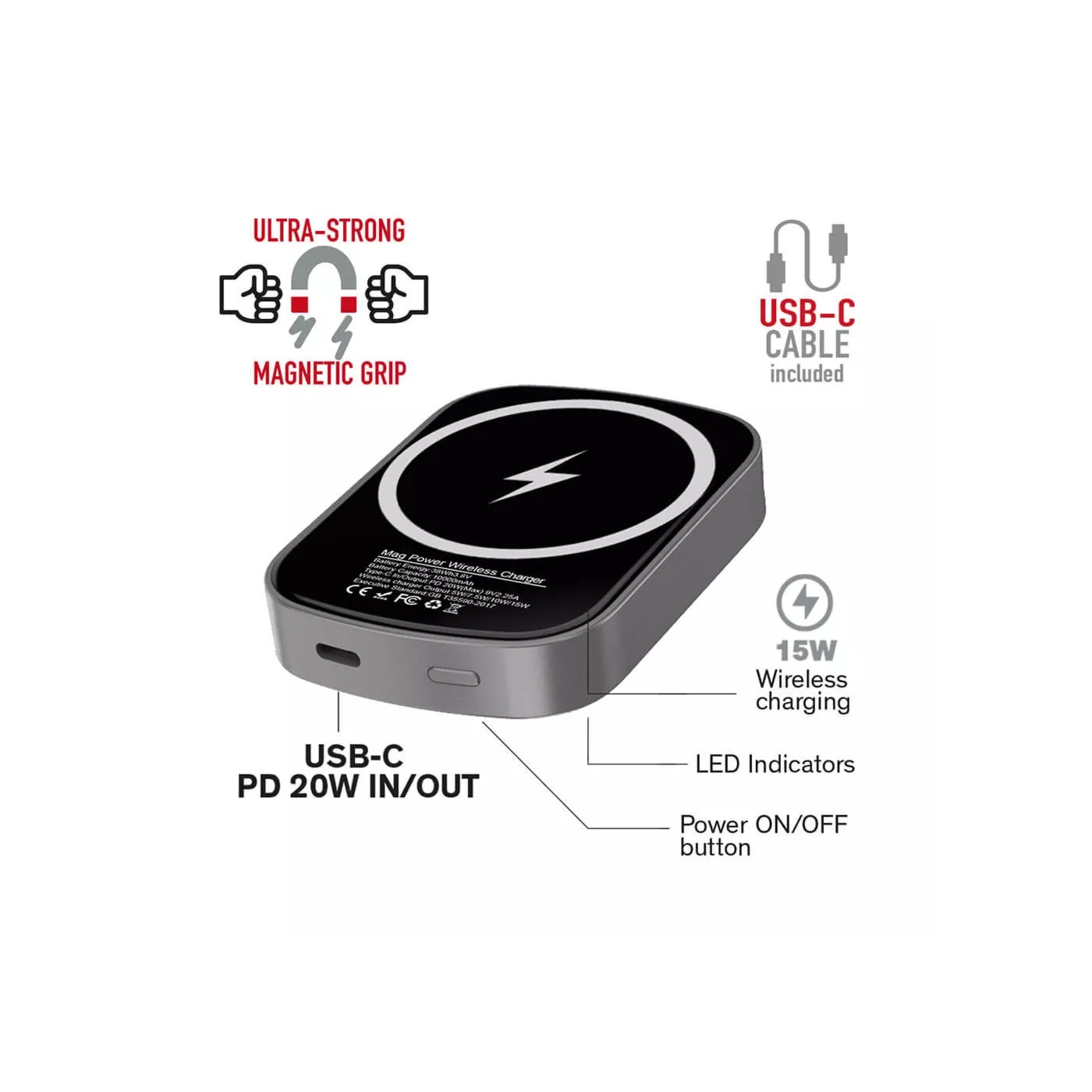 Baykron Compact Magpower 10K USB-C PD 20W - Black