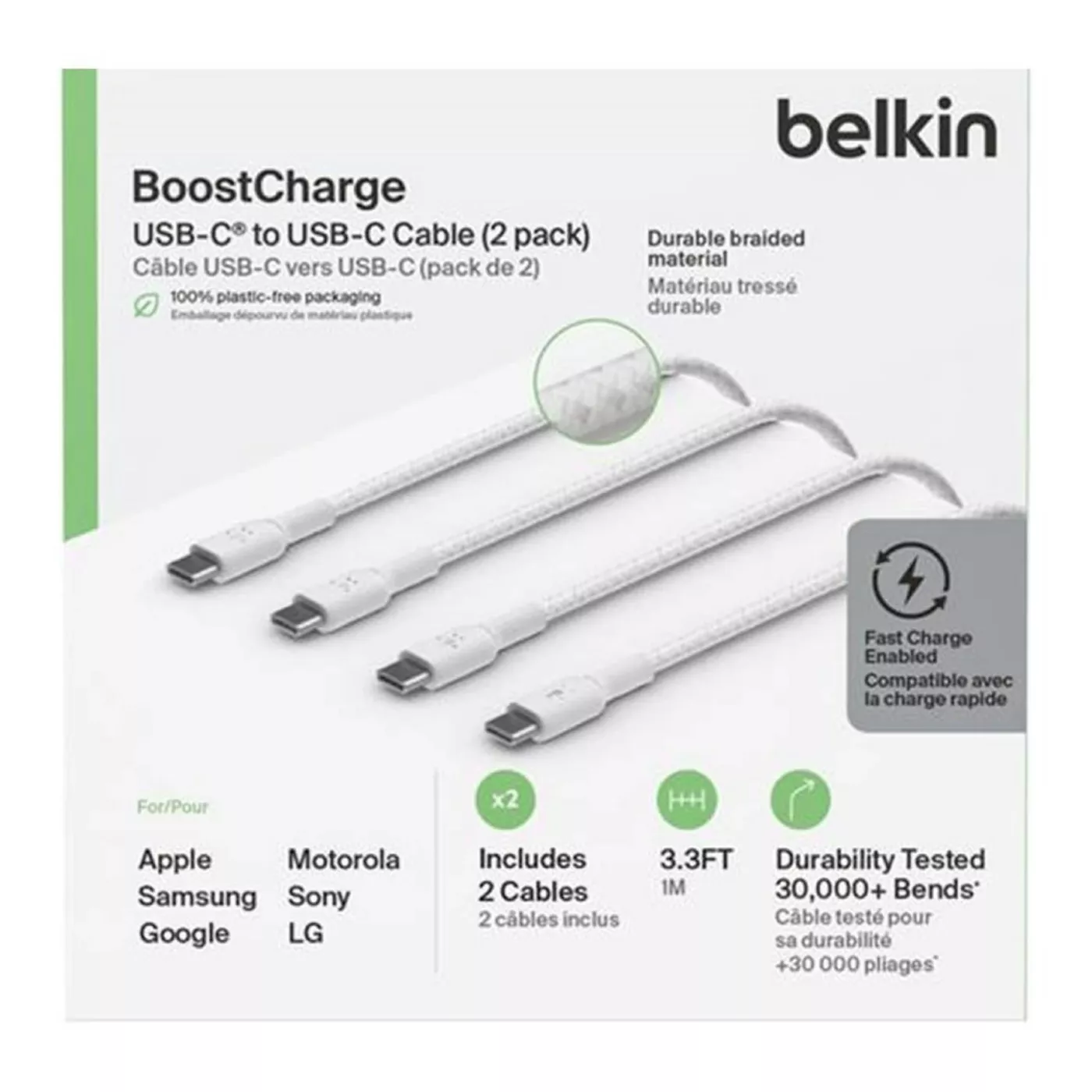 Belkin BoostCharge USB-C to USB-C (2m) Cable (2 Pack) - White
