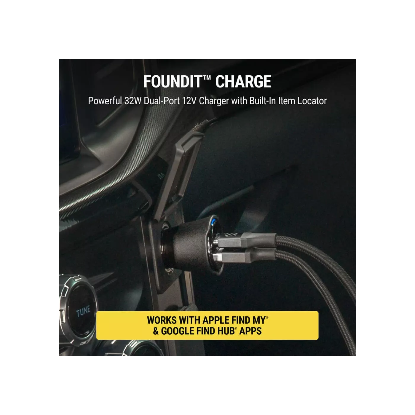 Scosche FoundIT 32W USB-C USB-A Car Charger & Locator - Black