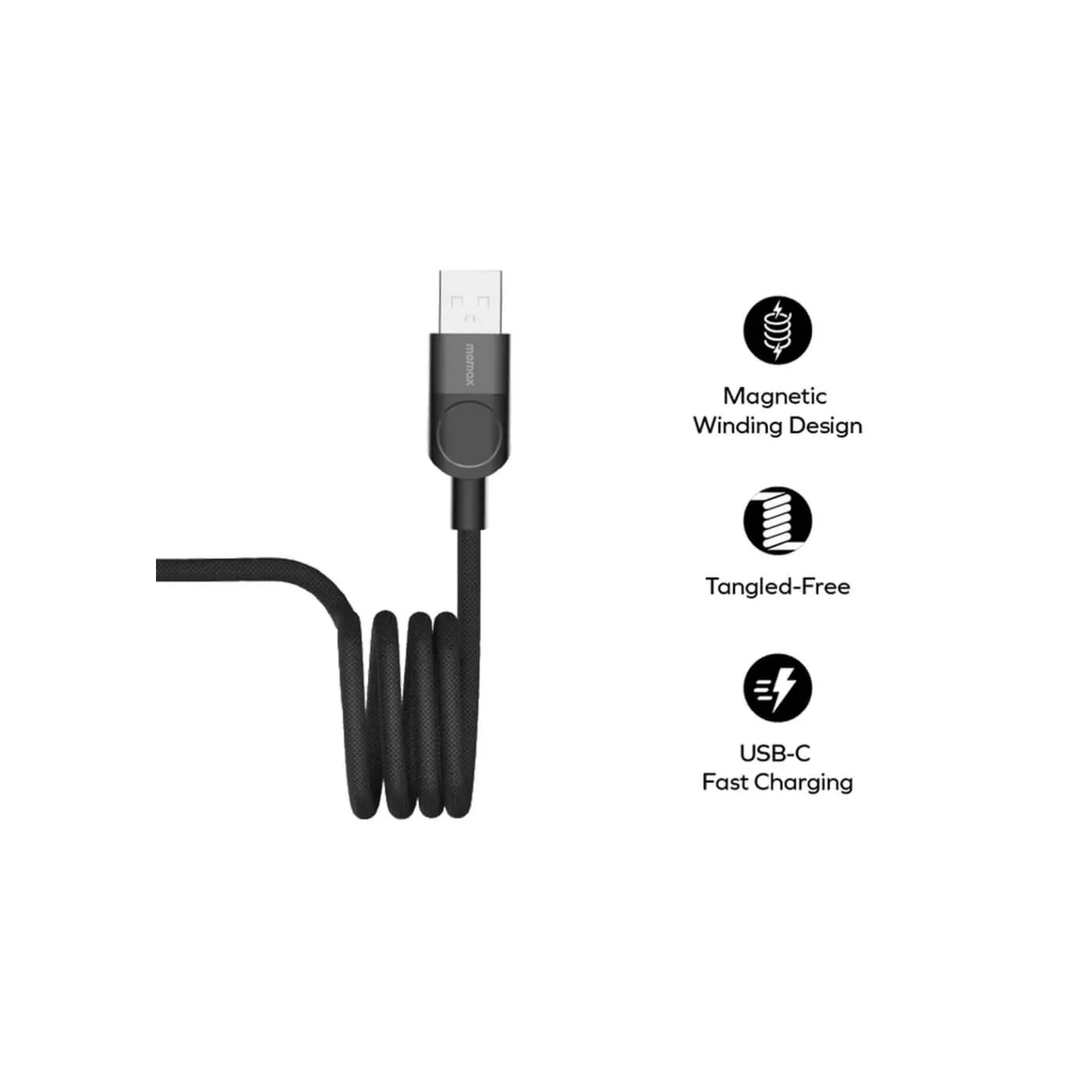 Momax MagLink 66W USB-A to USB-C (1m) Magnetic Cable - Black