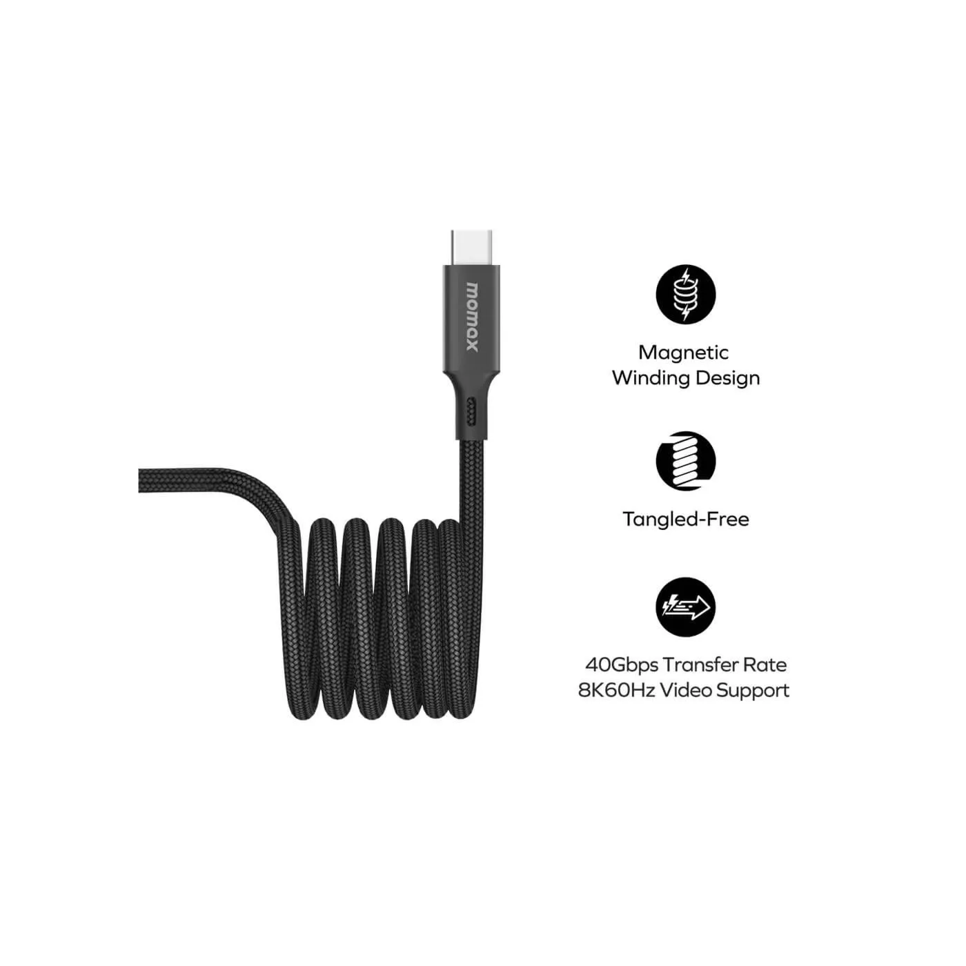 كابل مومكس ماج لينك المغناطيسي 240 واط من USB-C إلى USB-C بطول 1.5 متر - أسود