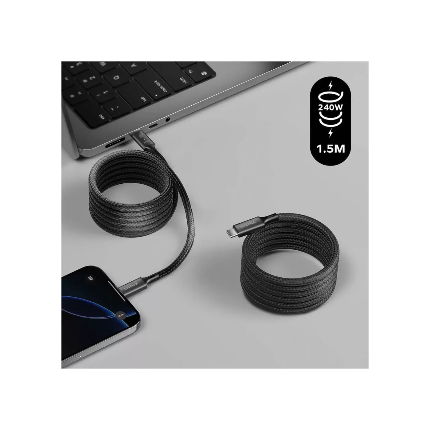 كابل مومكس ماج لينك المغناطيسي 240 واط من USB-C إلى USB-C بطول 1.5 متر - أسود