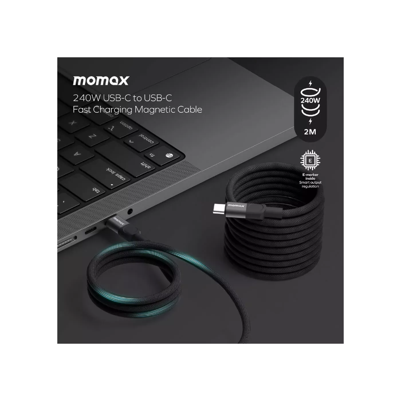 Momax MagLink 240W USB-C to USB-C Magnetic Cable (2m) - Black