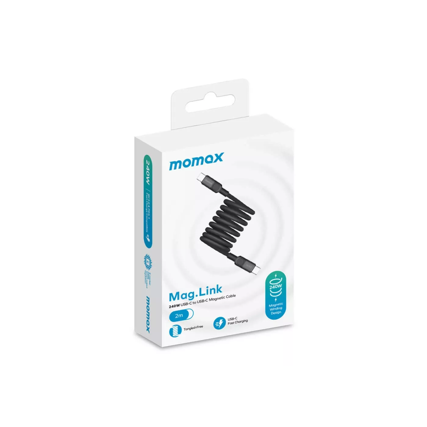 Momax MagLink 240W USB-C to USB-C Magnetic Cable (2m) - Black