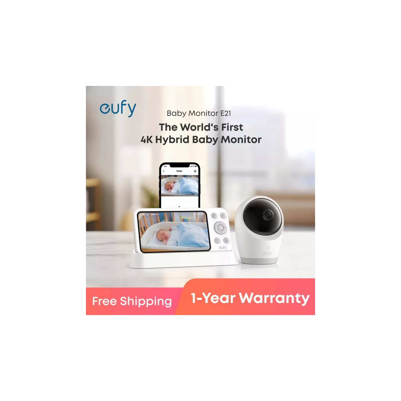 Eufy Baby Monitor E21 4K Wi-Fi Pan & Tilt -White