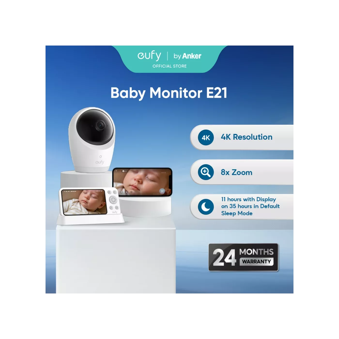 Eufy Baby Monitor E21 4K Wi-Fi Pan & Tilt -White