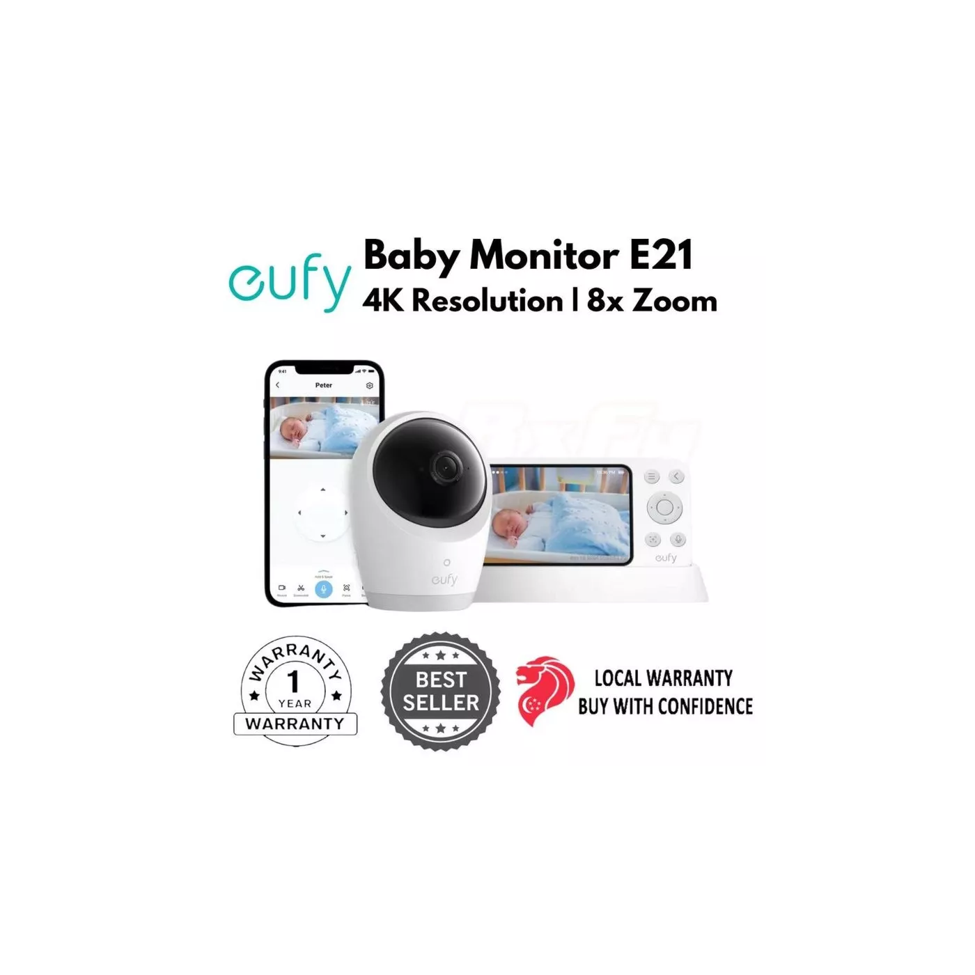 Eufy Baby Monitor E21 4K Wi-Fi Pan & Tilt -White