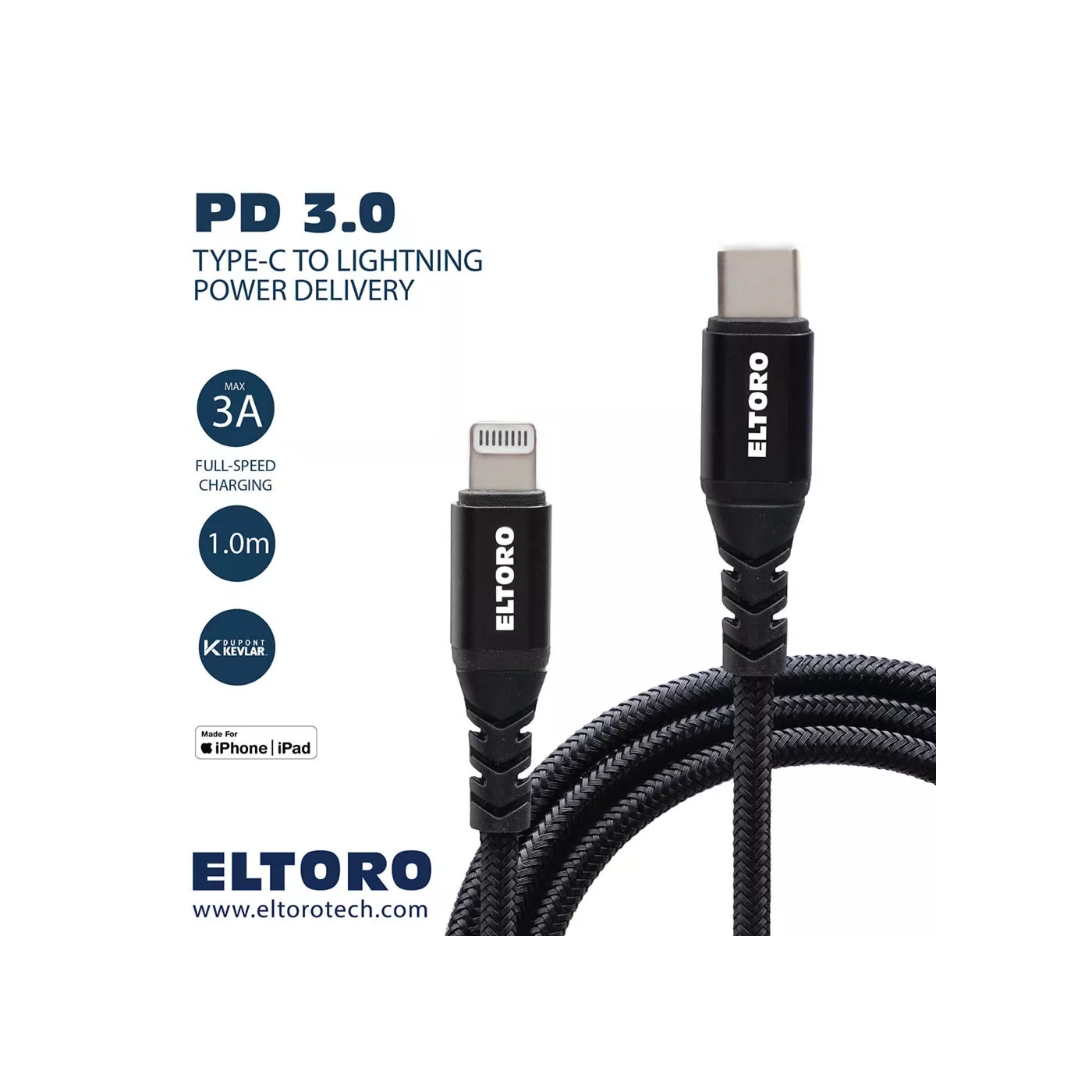 كابل USB-C بطول 1 متر من إلتورو - أسود