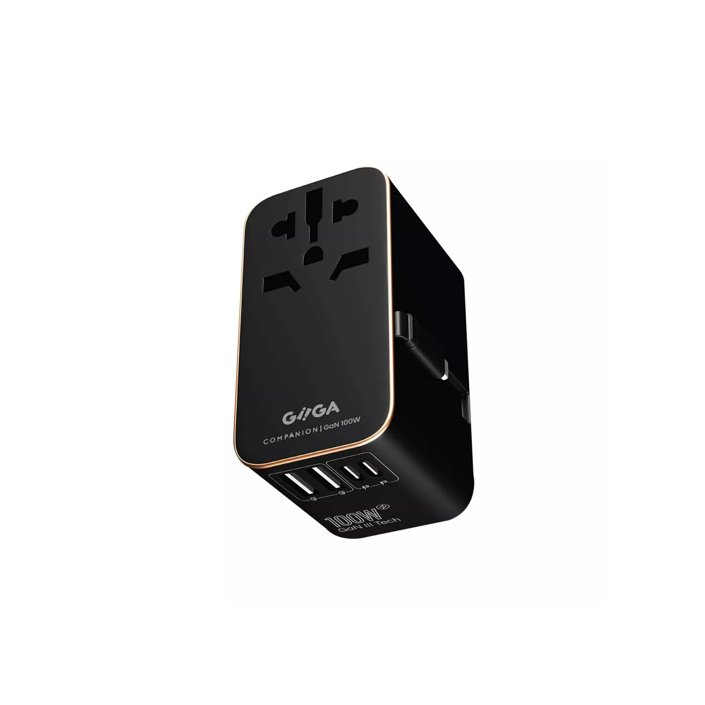 محول السفر GIIGA Companion 100 واط 2USBA 2USBC PD QC - اللون: أسود