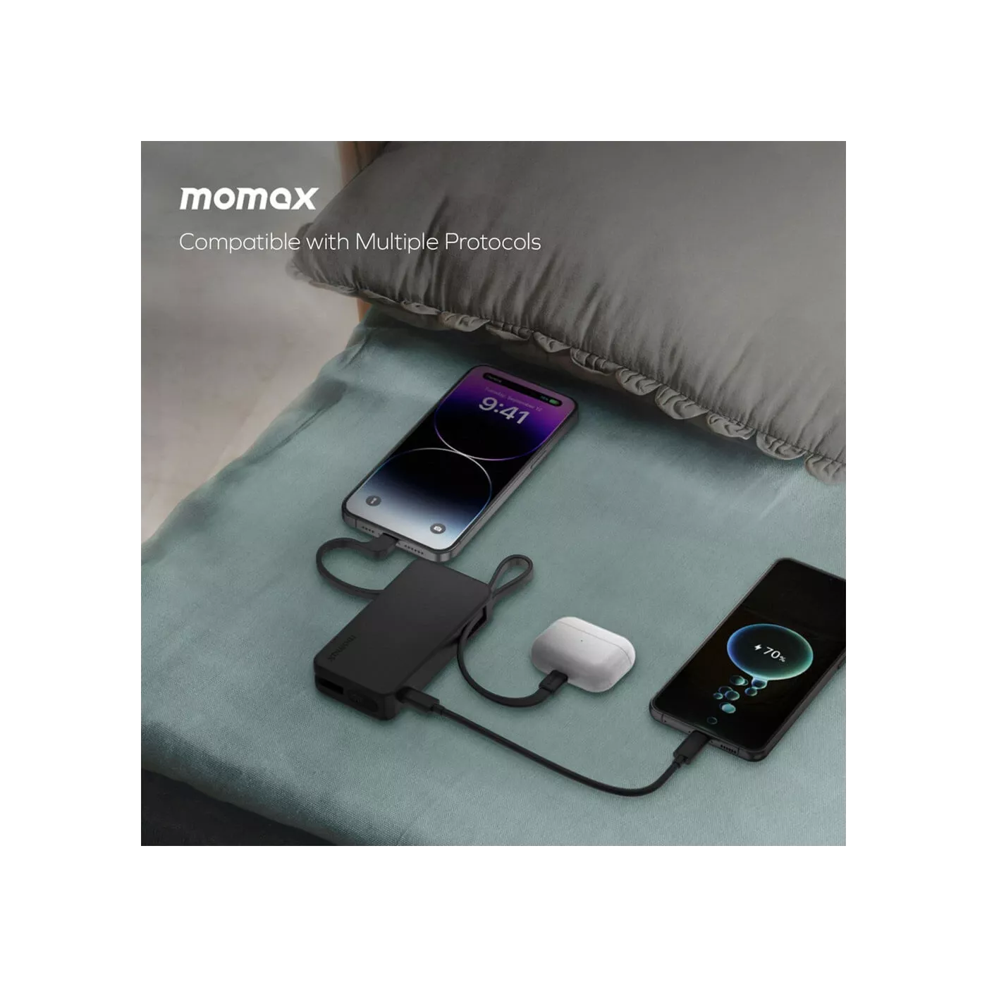 Momax 1-Power Vital 10K Built-in USB-C & Lightning Power Bank