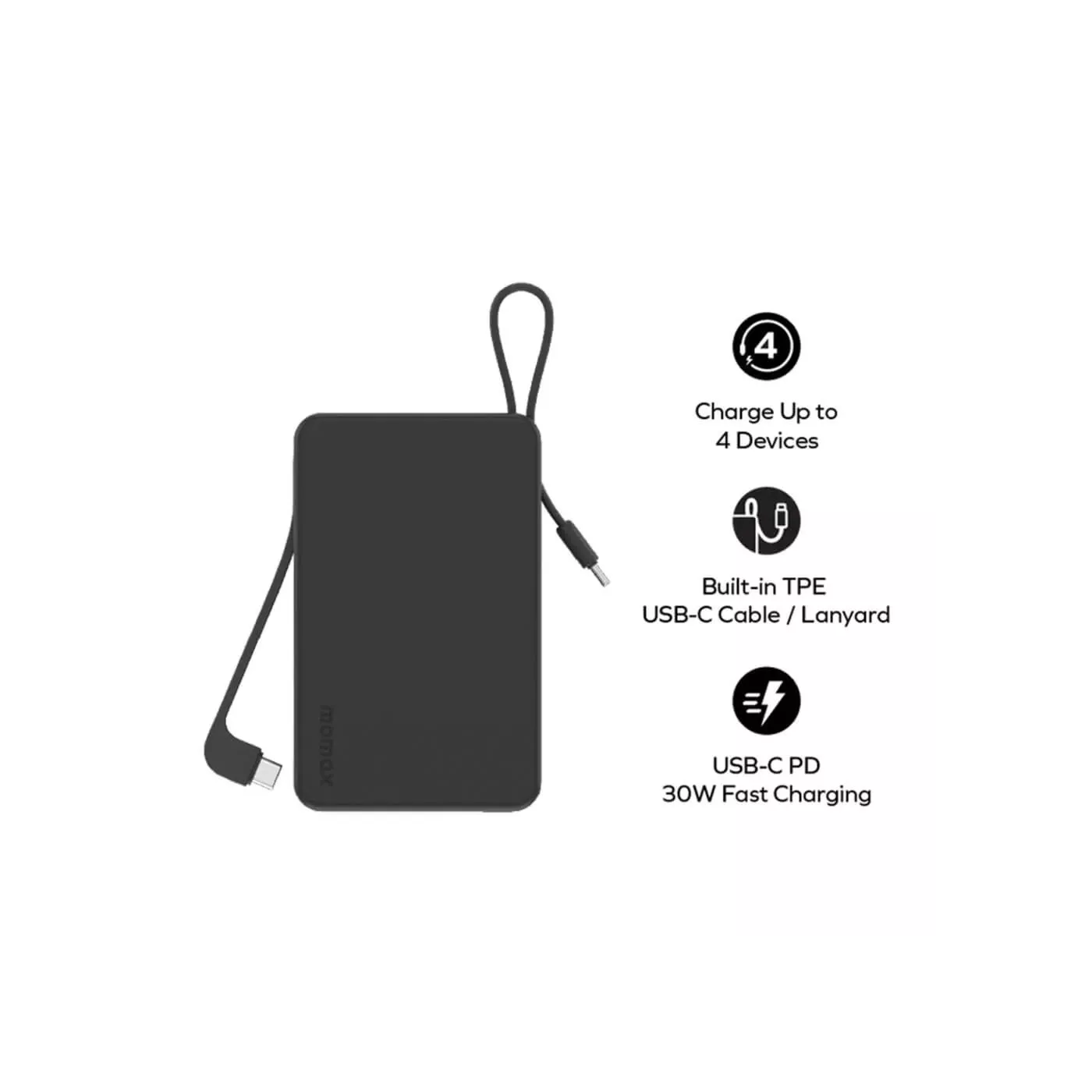 Momax 1-Power Vital 20K Power Bank With USB-C Cable - Black