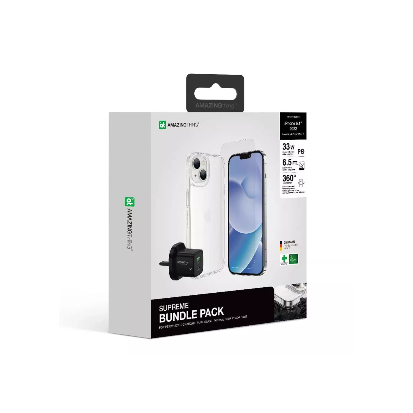 AmazingThing iPhone 14 Plus Bundle Glass+Case+30W 2 Port Charger