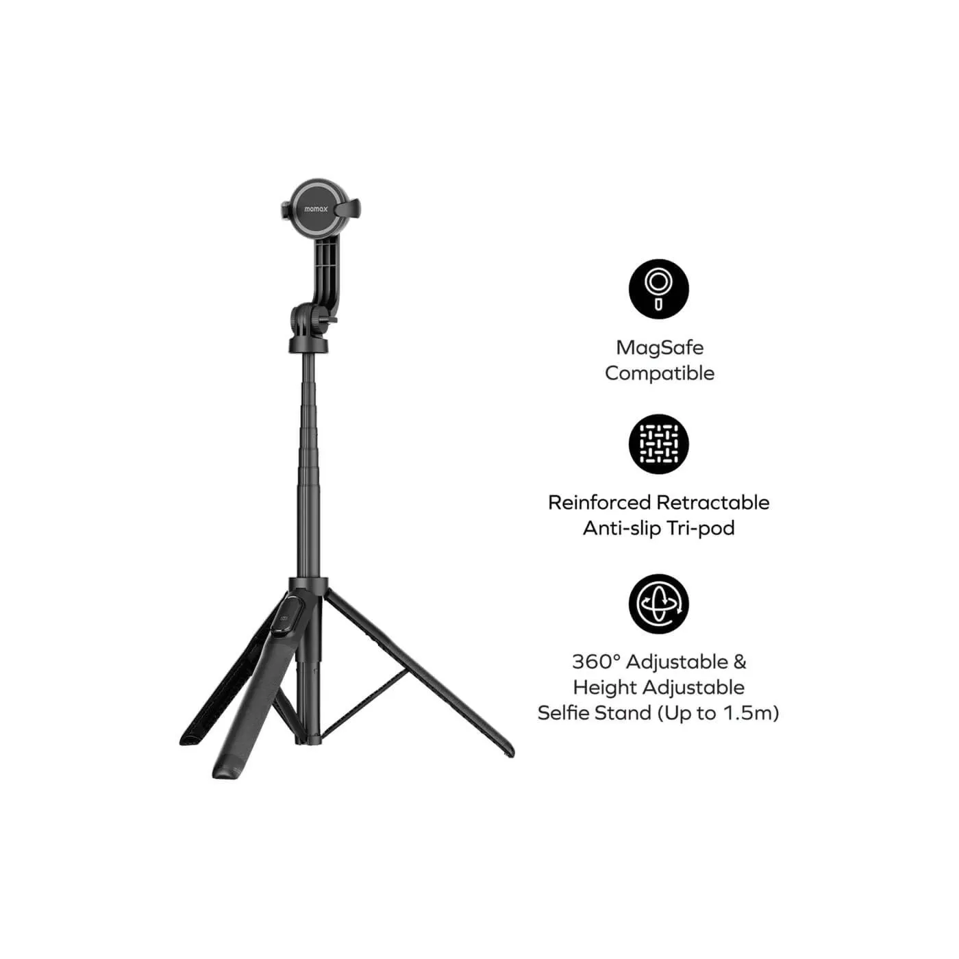 Momax 1-Snap Pole Magnetic Selfie Stick - Black
