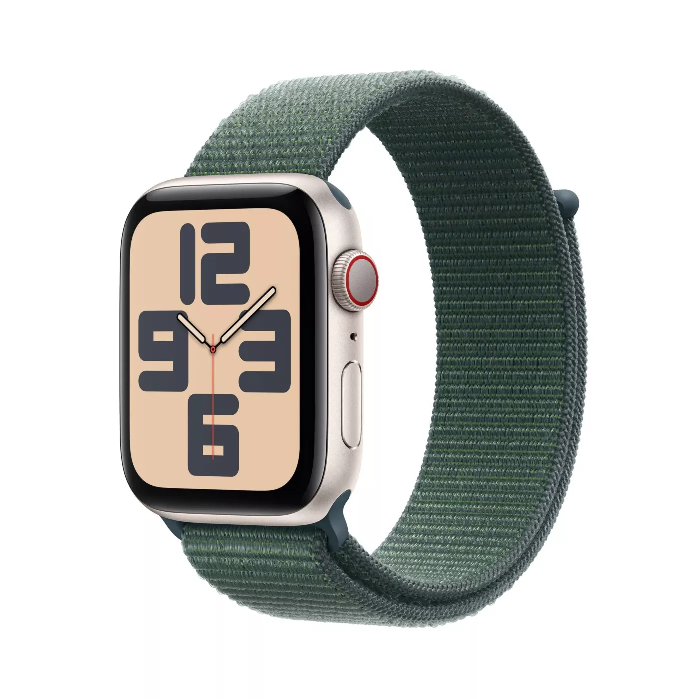 Apple Watch SE (2024) GPS + Cellular 44mm Starlight Aluminium Case with Lake Green Sport Loop - ONESIZE