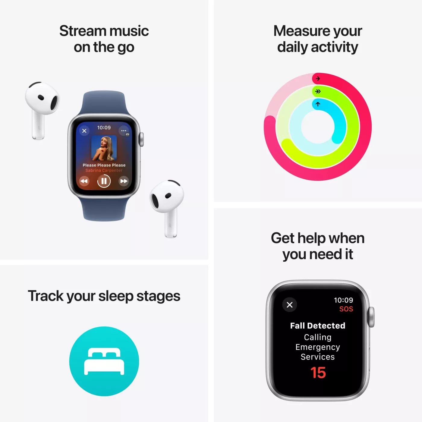Apple Watch SE (2024) GPS + Cellular 44mm Starlight Aluminium Case with Lake Green Sport Loop - ONESIZE