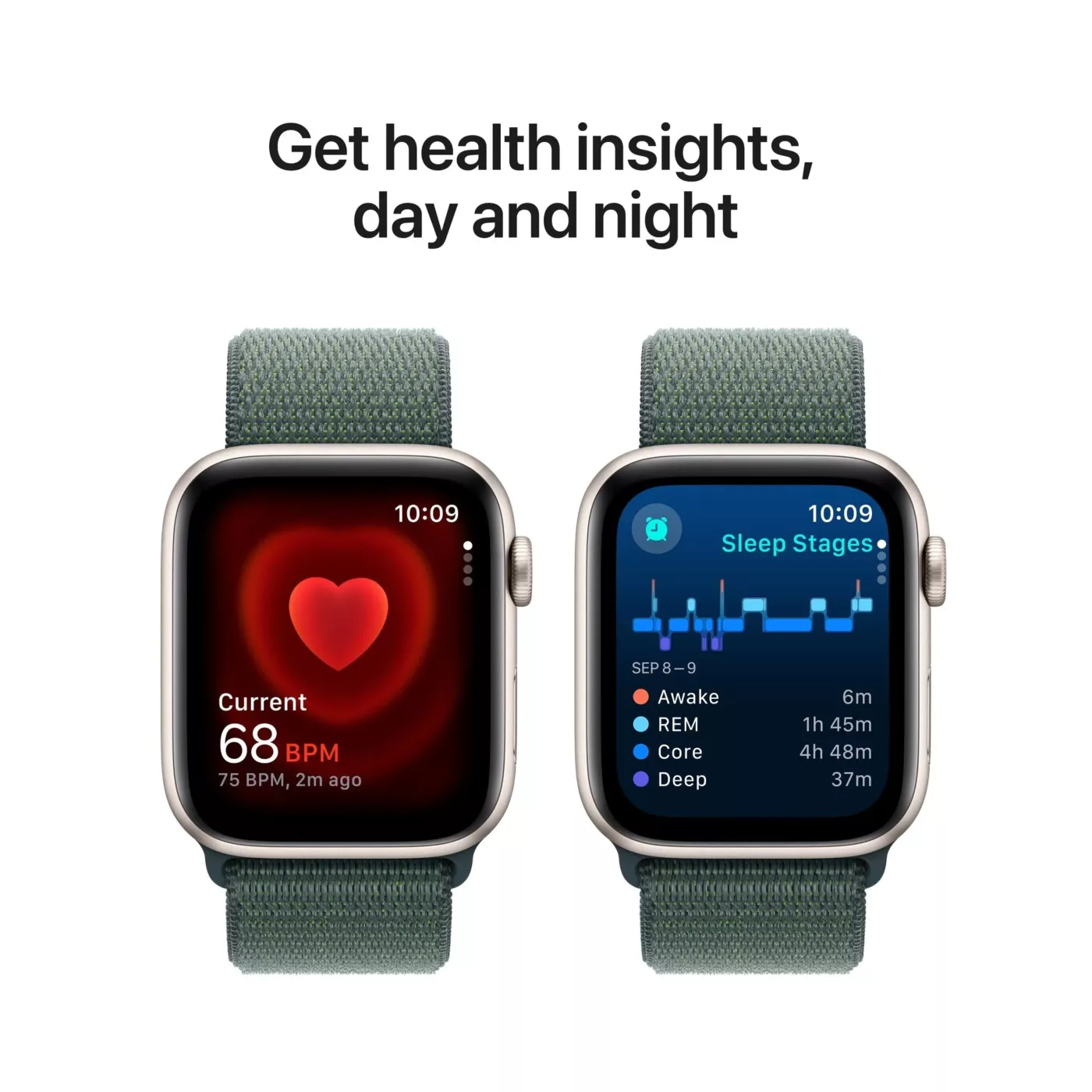 Apple Watch SE (2024) GPS + Cellular 44mm Starlight Aluminium Case with Lake Green Sport Loop - ONESIZE