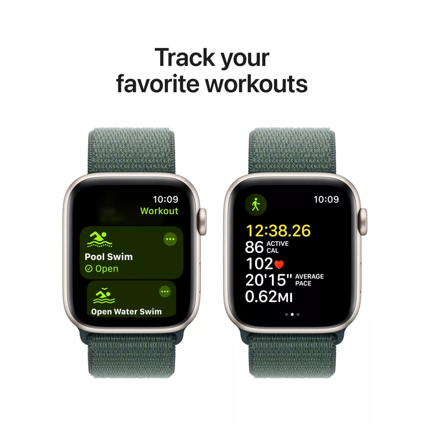 Apple Watch SE (2024) GPS + Cellular 44mm Starlight Aluminium Case with Lake Green Sport Loop - ONESIZE
