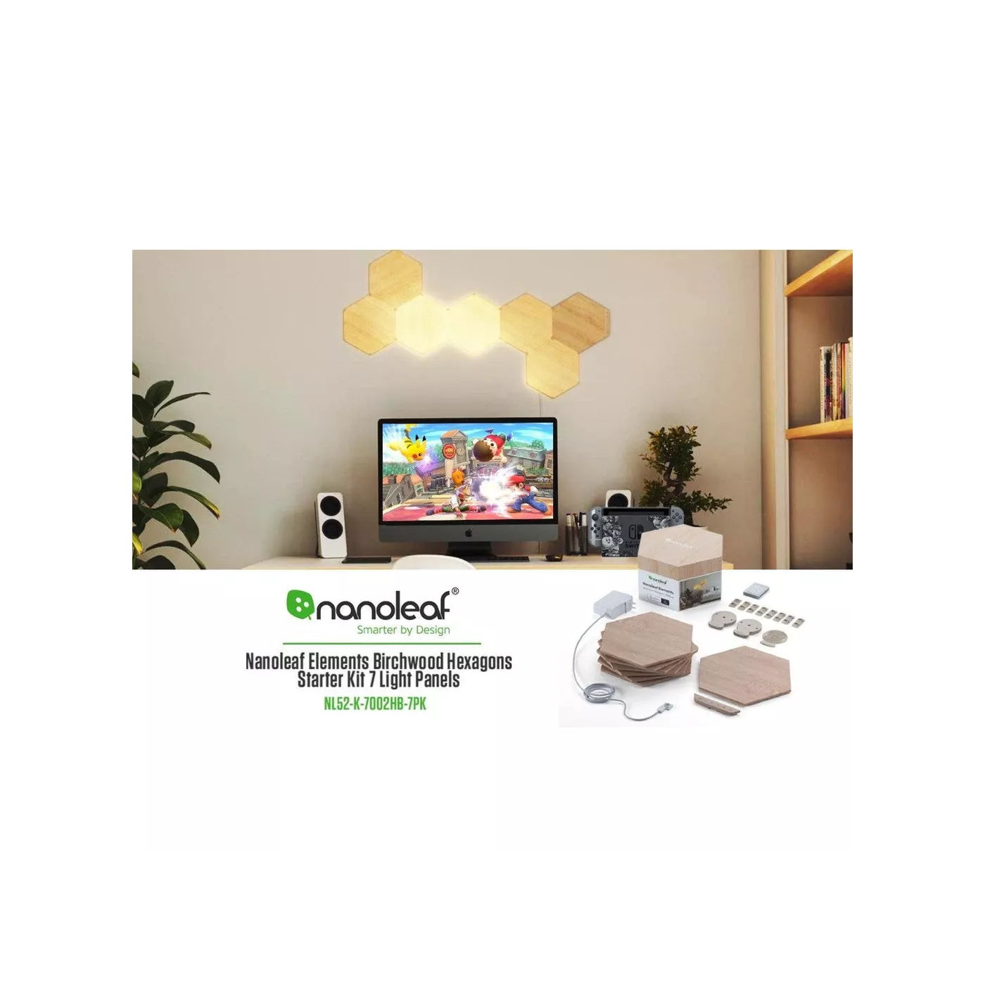 Nanoleaf Elements Hexagons Starter Kit 7PK - Birchwood