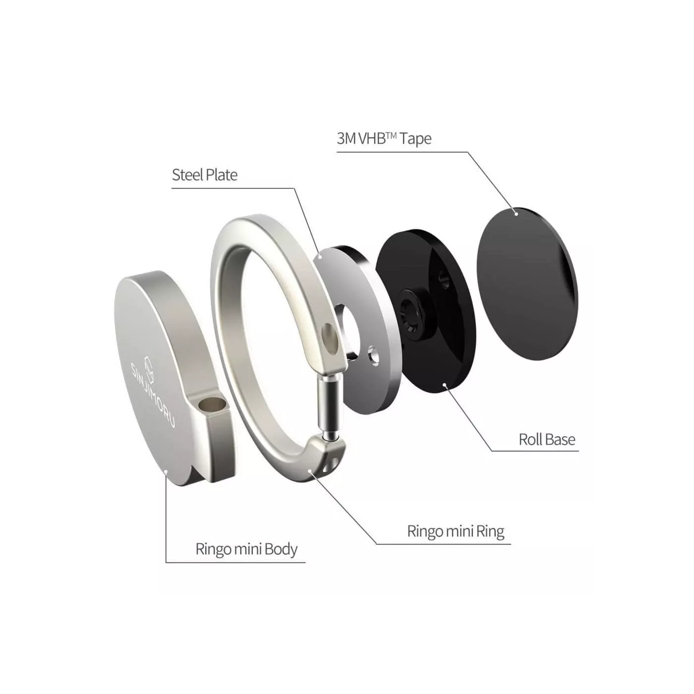 Sinjimoru Ringo Mini Ring Holder & Stand 360 Rotation - Black