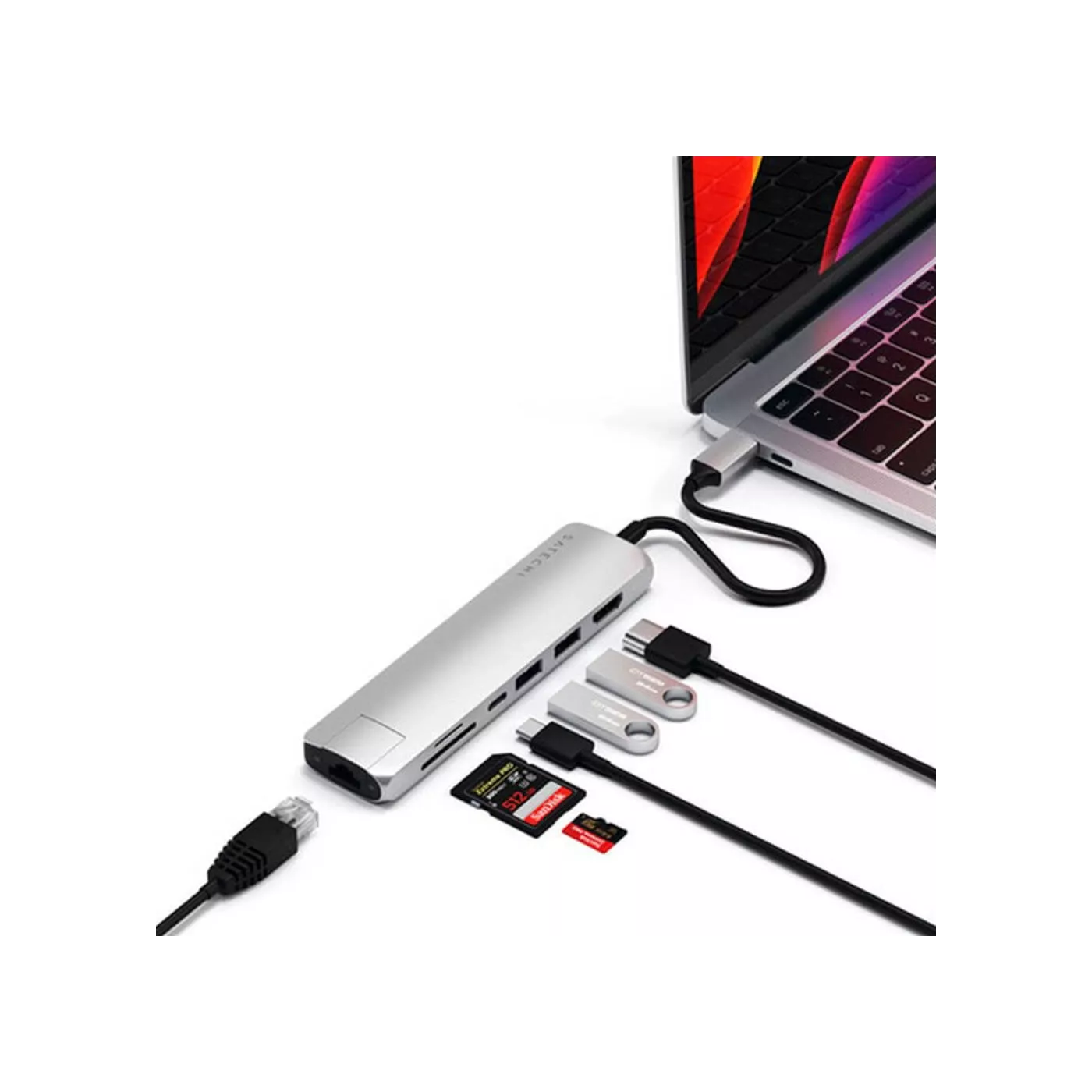 Satechi Slim USB-C - HDMI-USB-C-Lan-2USBA-Sd - Silver
