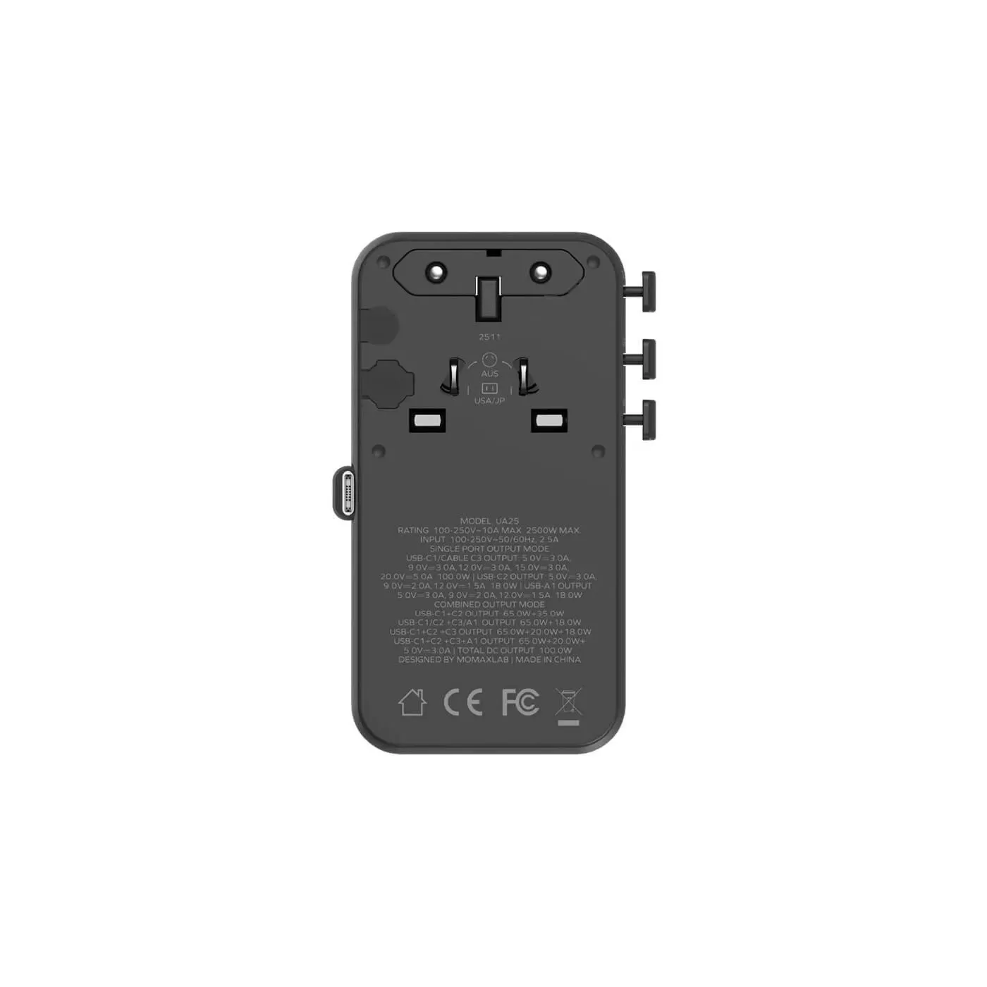 Momax 1-World 100W 4-Port Travel Adapter with Cable