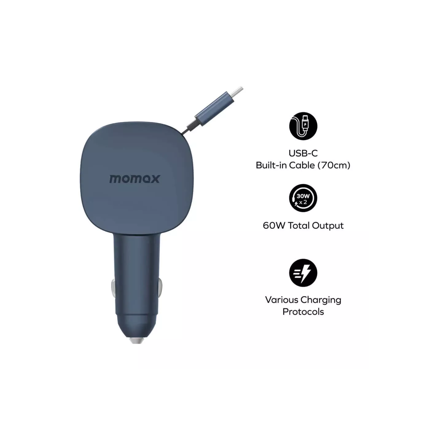 Momax 1 Move 60W Dual Port Retractable Cable - Gray