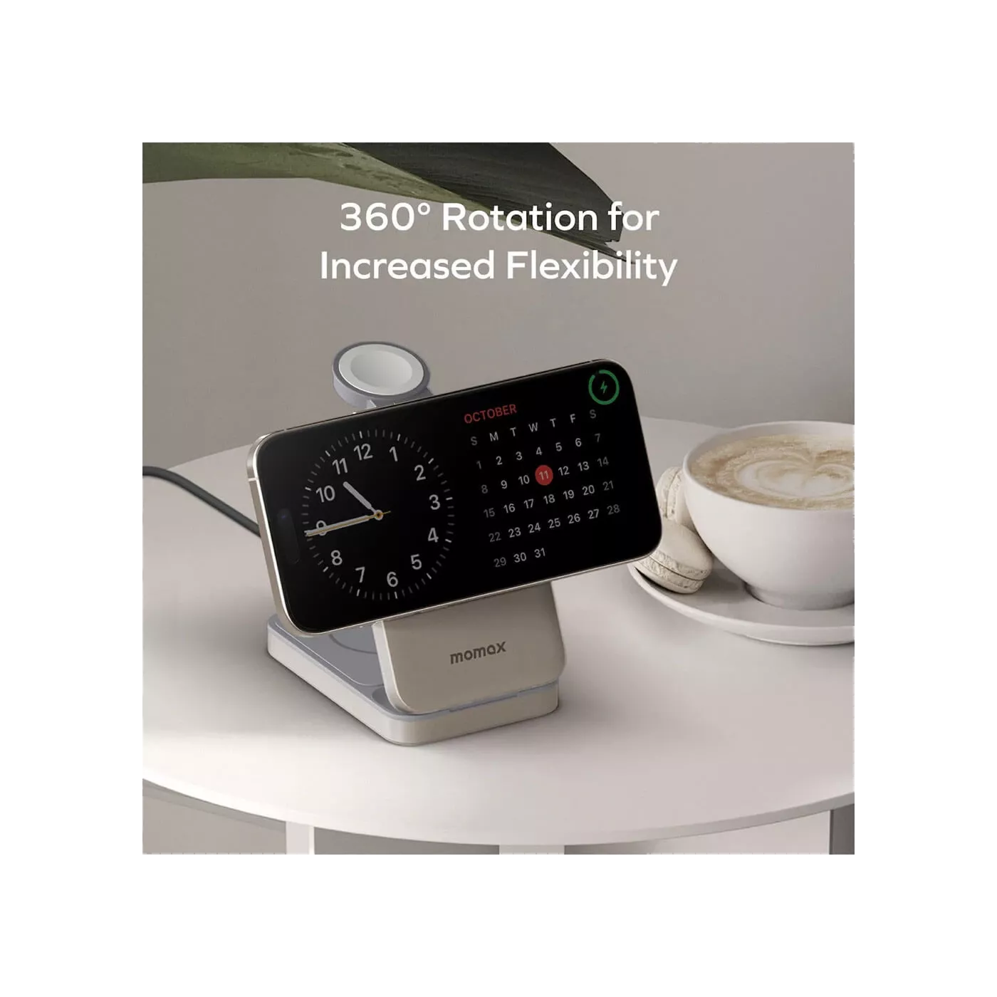 Momax 1 Charge Qi2 3in1 Magnetic Wireless Stand - Titanium