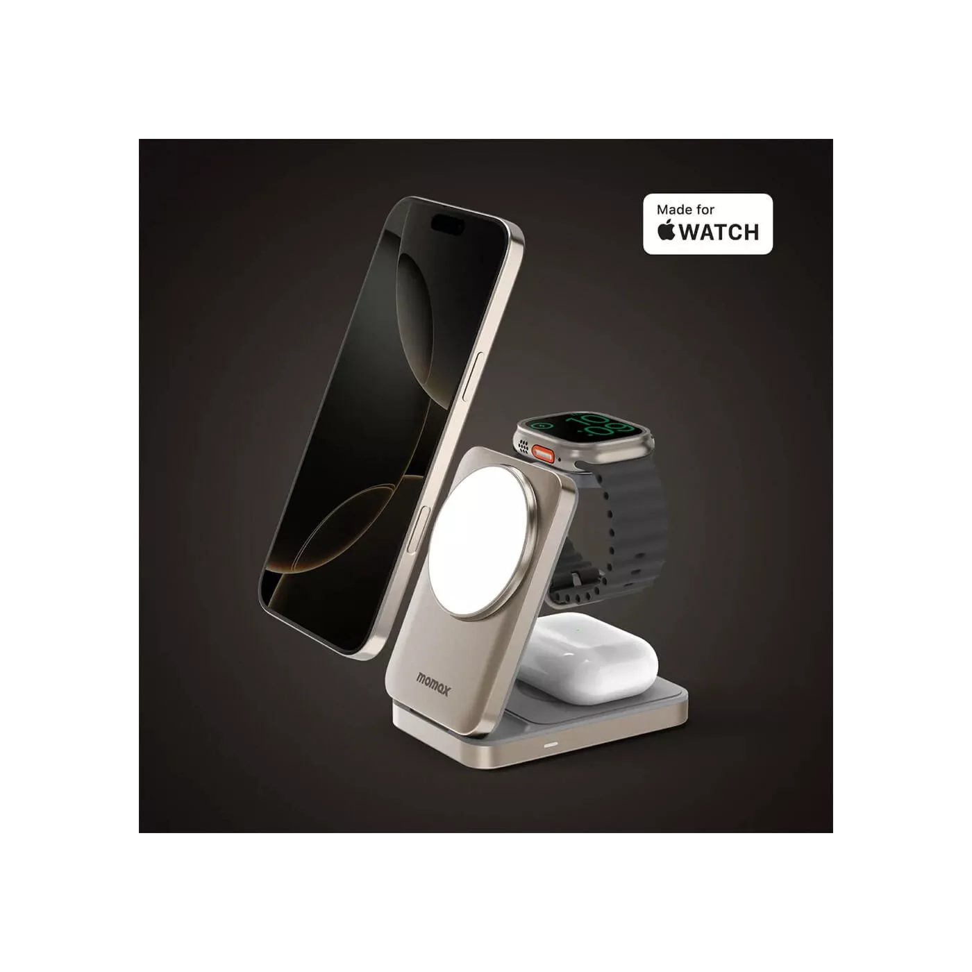 Momax 1 Charge Qi2 3in1 Magnetic Wireless Stand - Titanium