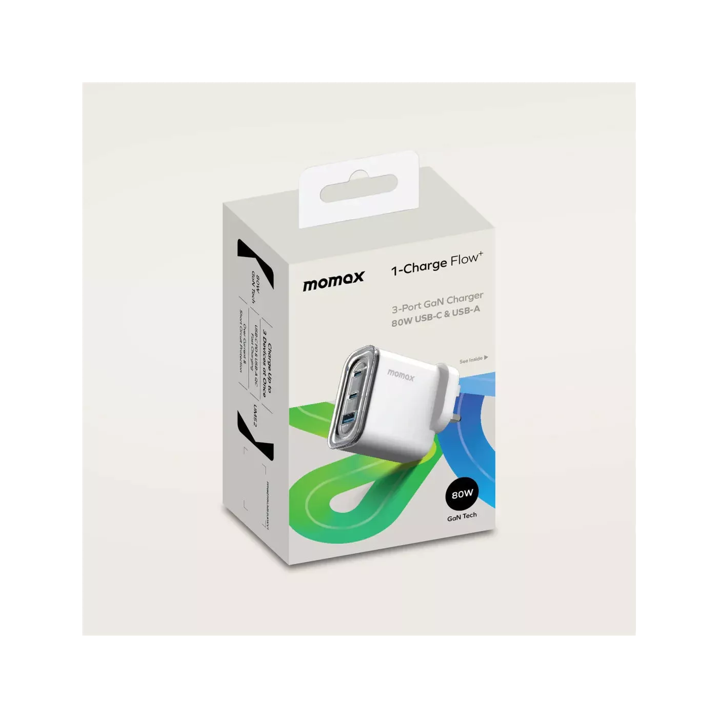 Momax 1-Charge Flow+ PD 80W GaN Wall Charger - White