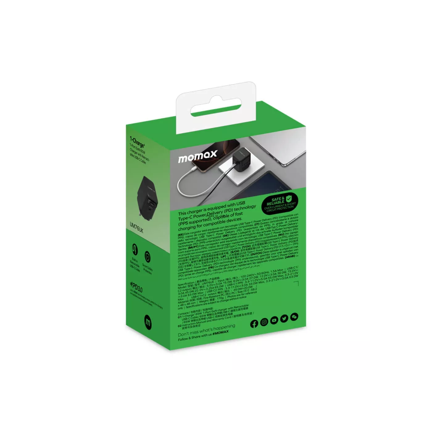 Momax 1-Charge+ 65W GaN Charger with USB-C Cable
