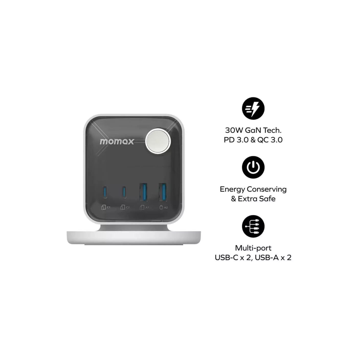 Momax 1 Charge Flow 3 Outlet Power Cube with USB - White