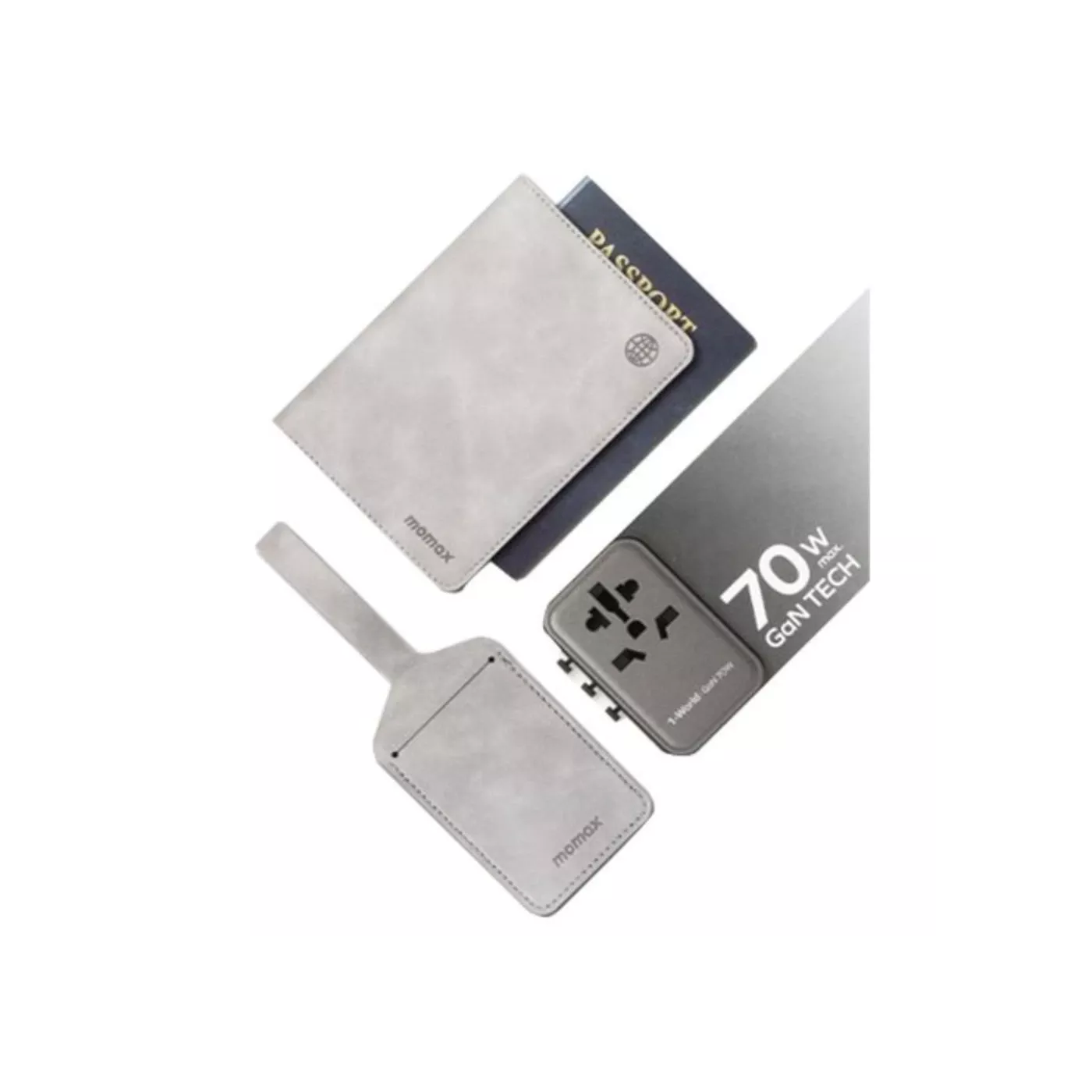 Momax Travel Set 70W Travel Charger+ Passport Cover+Name Tag