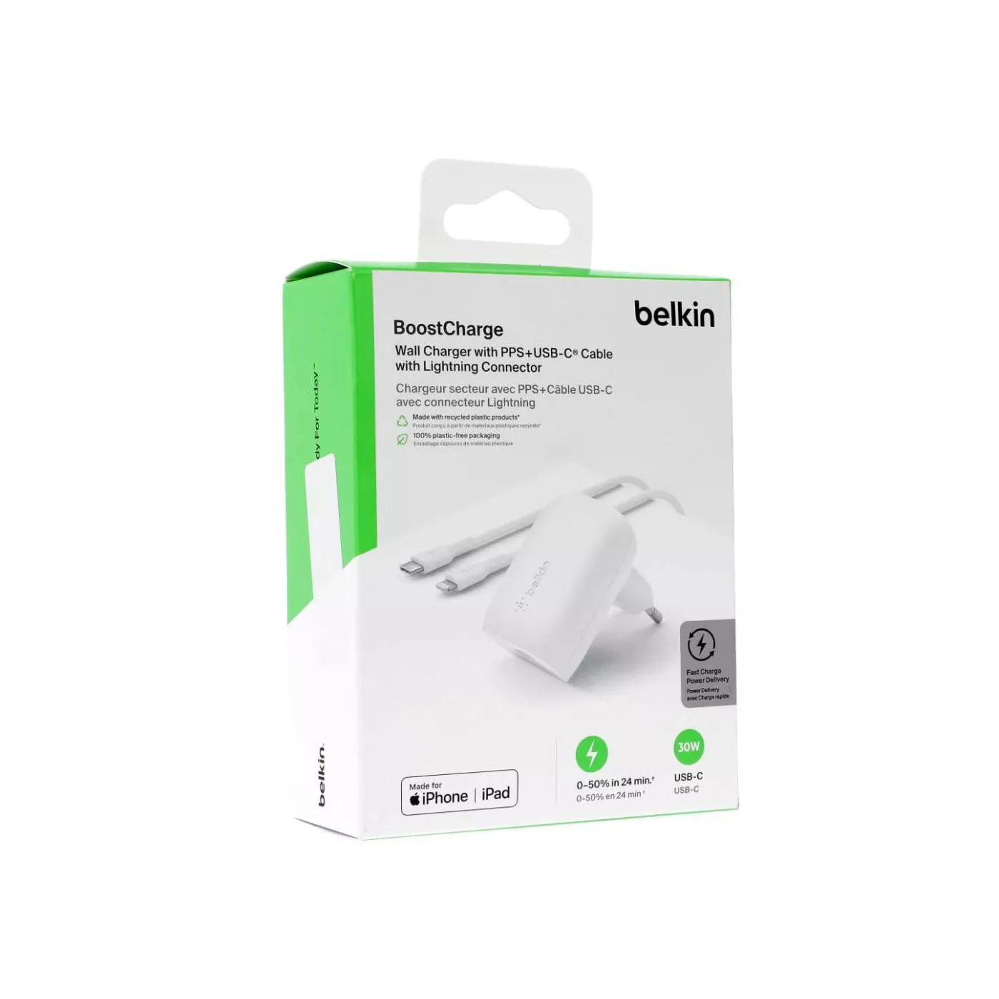 Belkin 30W PD BoostCharge USB-C Cable + Wall Charger - White
