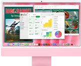 جهاز iMac، الجهة الخارجية الأمامية، لون وردي، شاشة تعرض تطبيقات متعددة مفتوحة