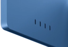 iMac, rear exterior, blue color, four Thunderbolt 4 ports